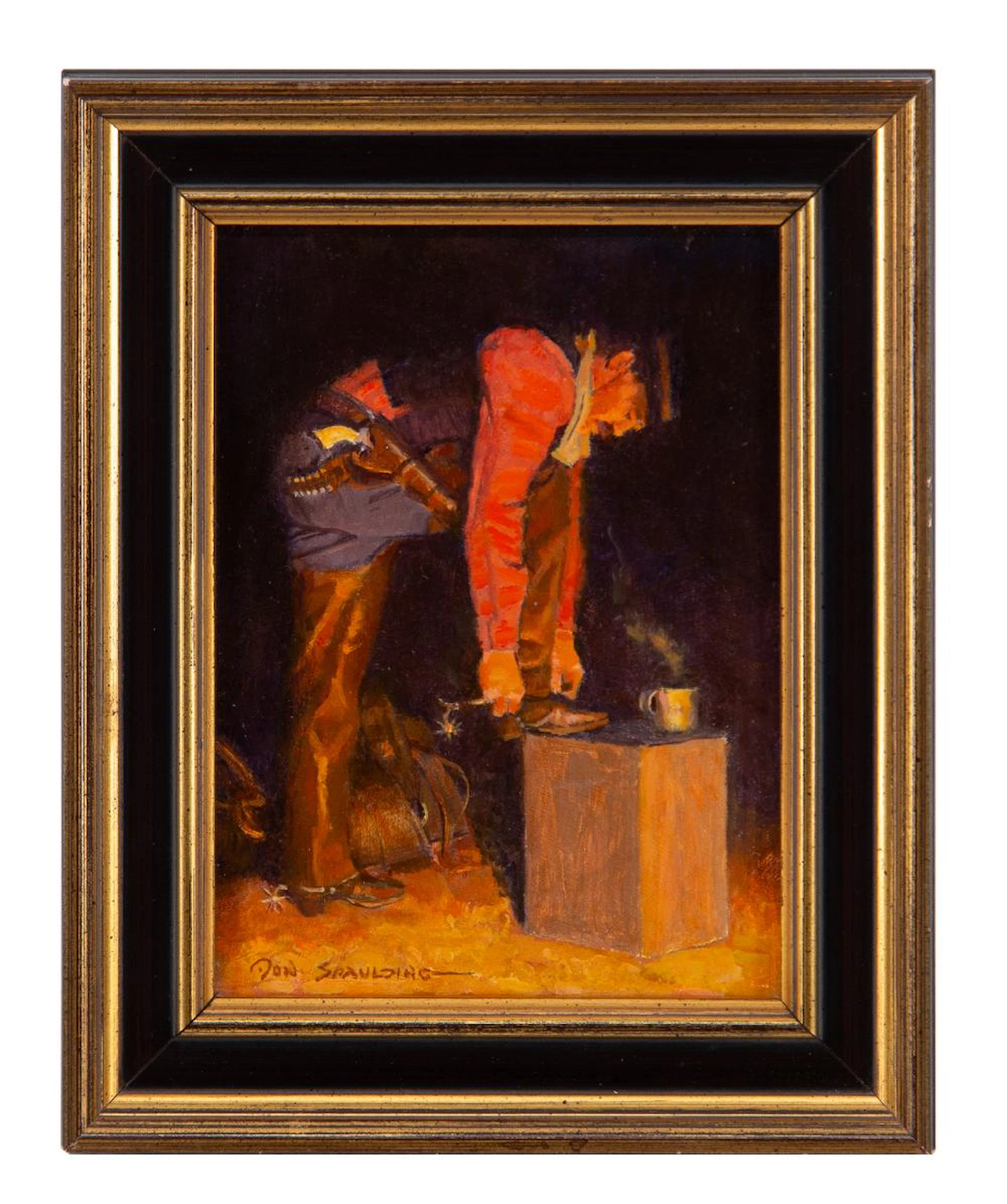 DONALD SPAULDING "COWBOY MORNING" OIL ON BOARD