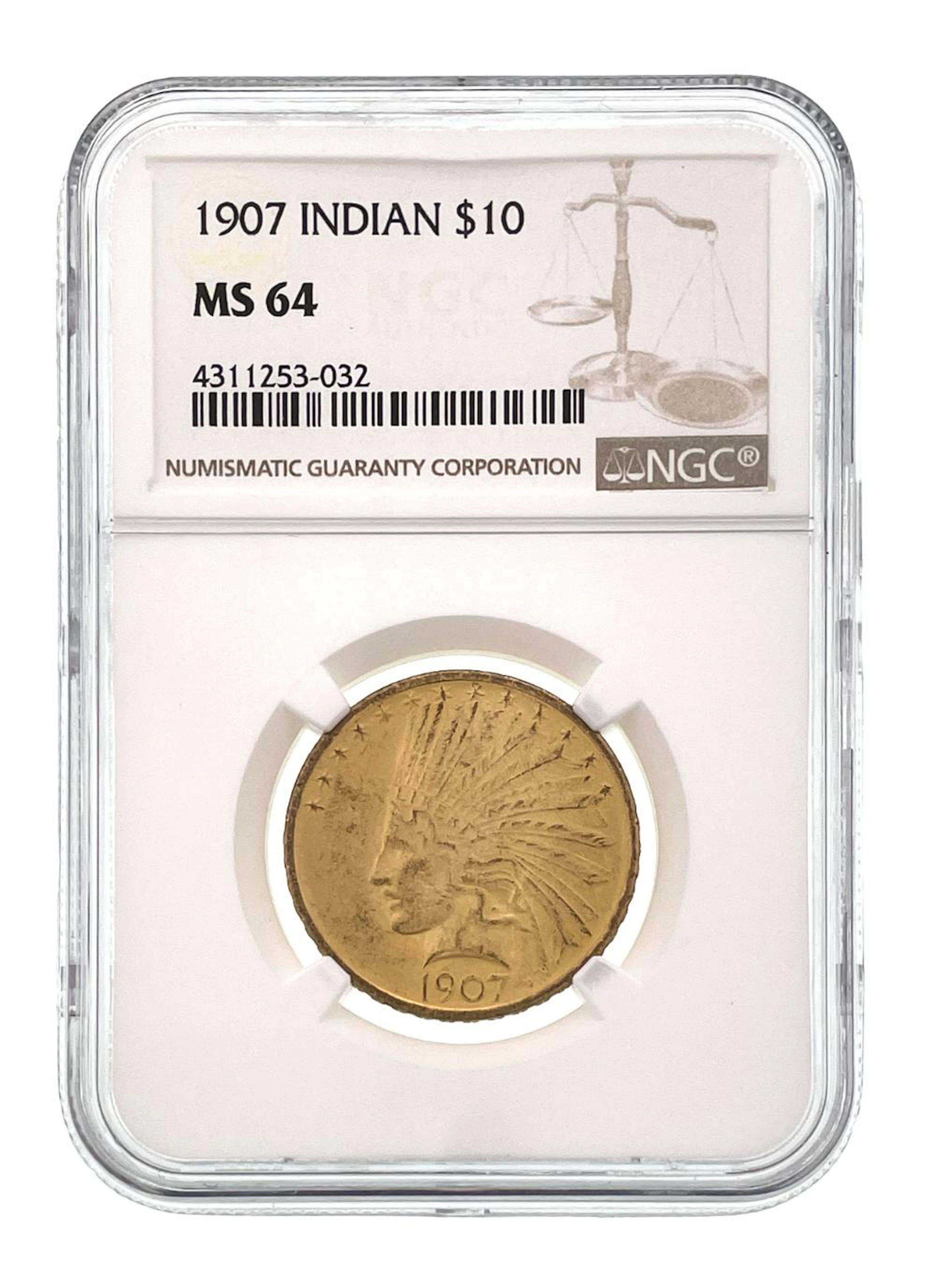 1907 $10 INDIAN HEAD GOLD EAGLE NGC MS64