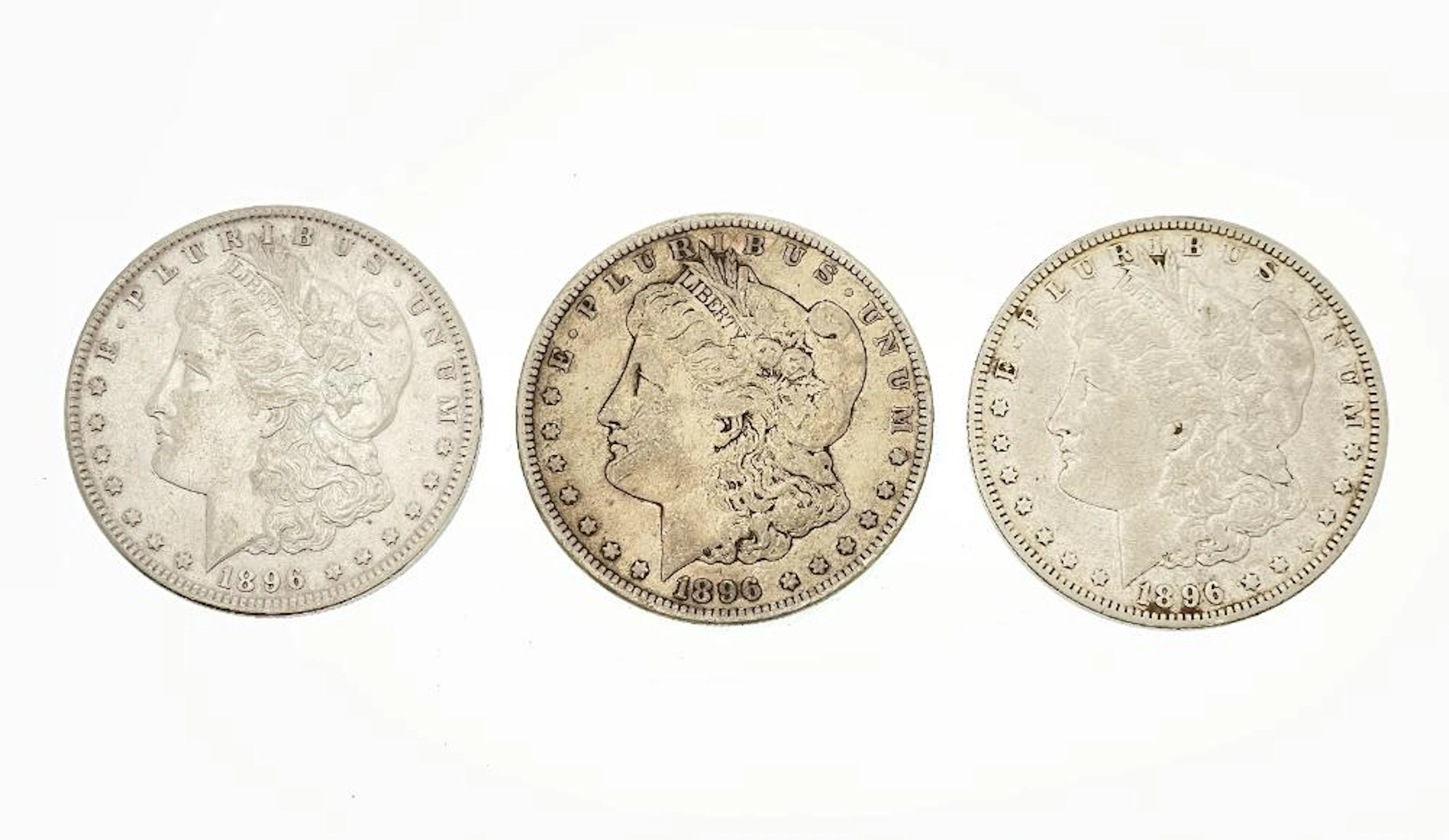 LOT OF 3 1896-P-O-S MORGAN SILVER DOLLARS
