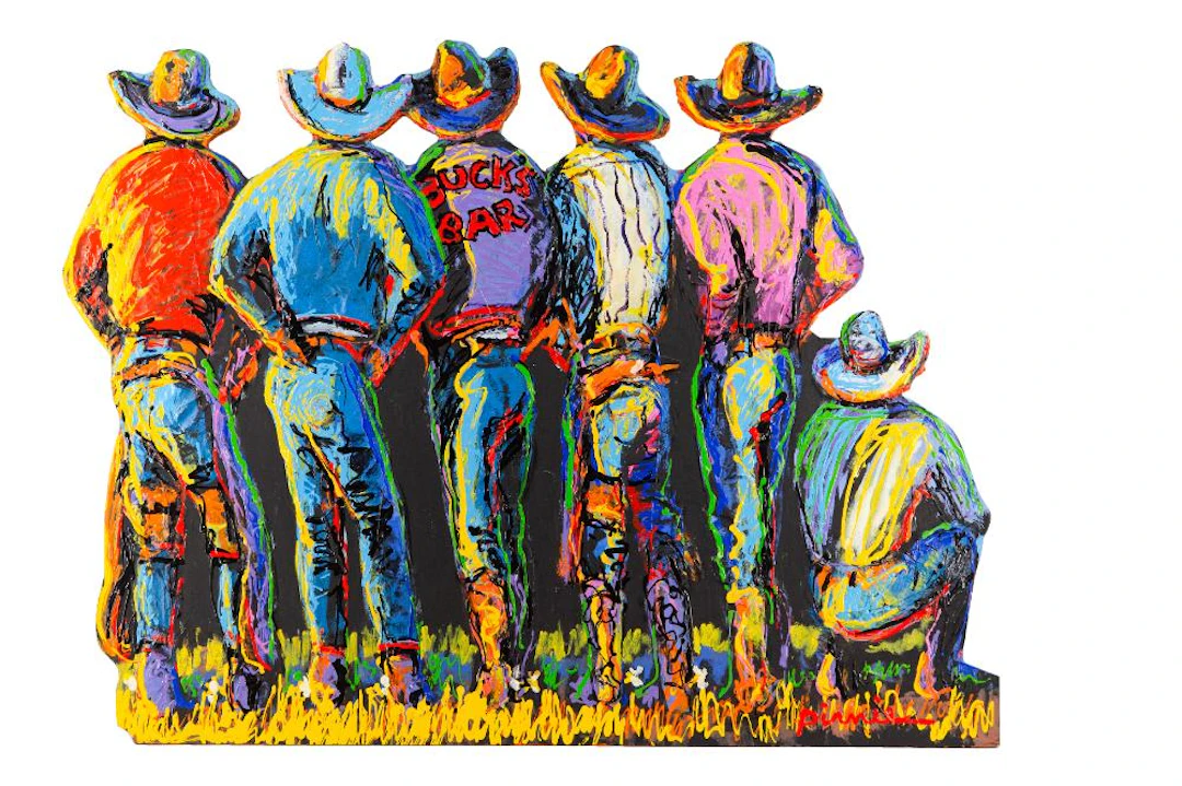 LARRY PIRNIE "WAITING FOR THE BOSS" 3-DIMENSIONAL MIXED MEDIA ON PANEL