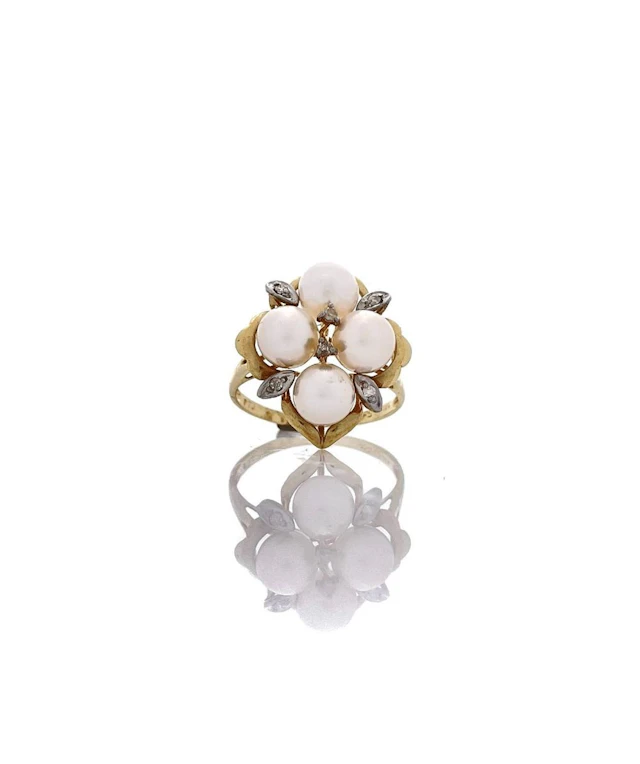 14K YELLOW GOLD DIAMOND & PEARL RING