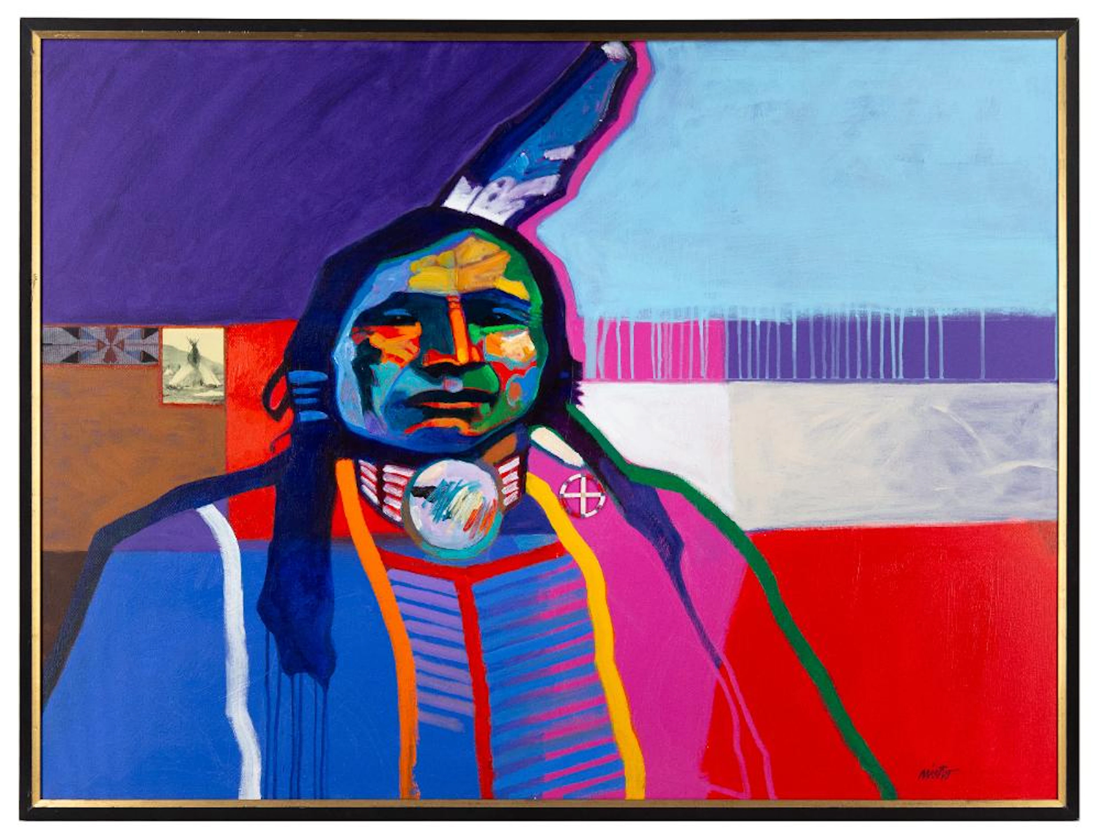 JOHN NIETO "RED CLOUD" ACRYLIC & MIXED MEDIA ON CANVAS