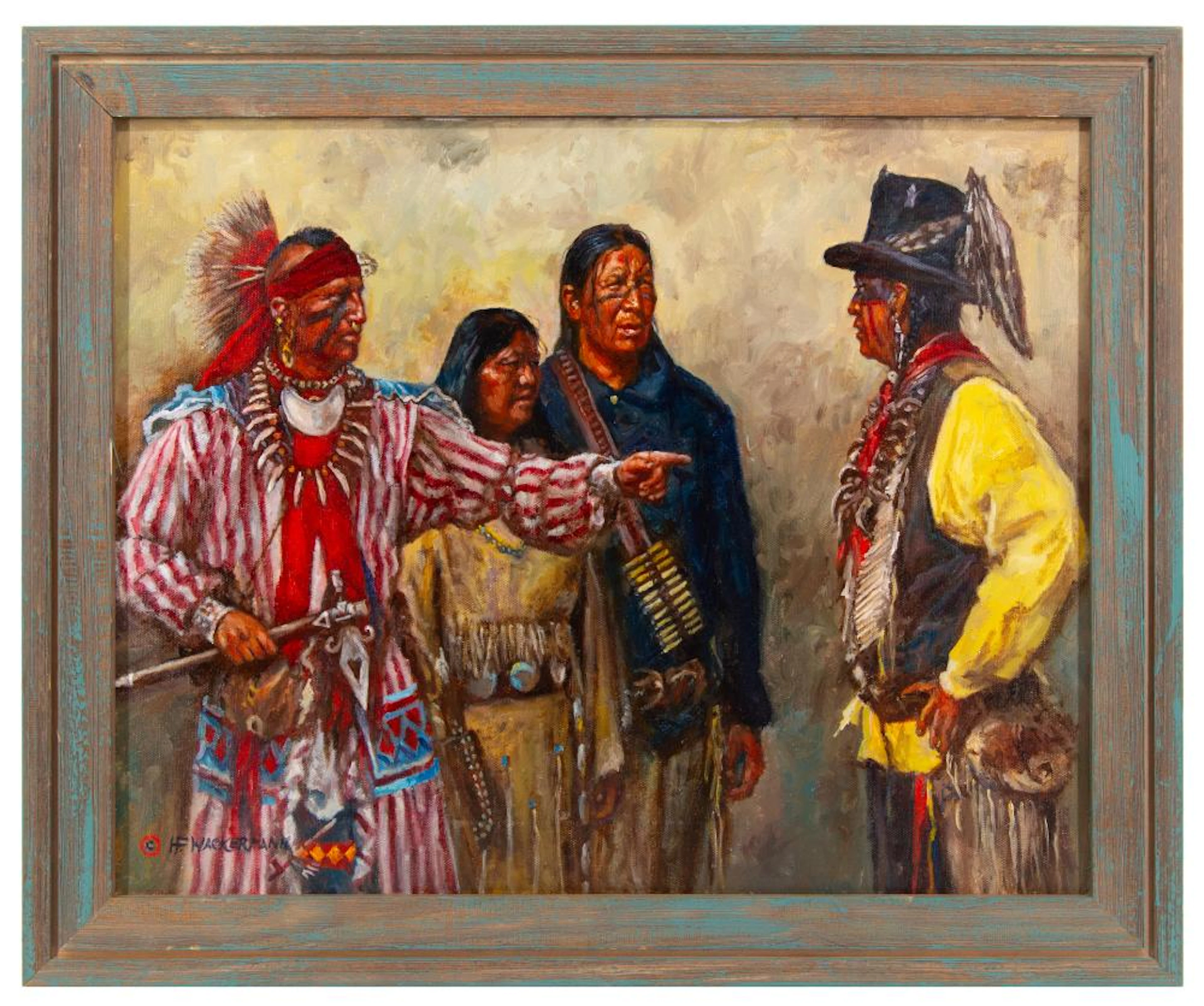 HUBERT WACKERMANN "MEETING IN OKLAHOMA" OIL ON CANVAS
