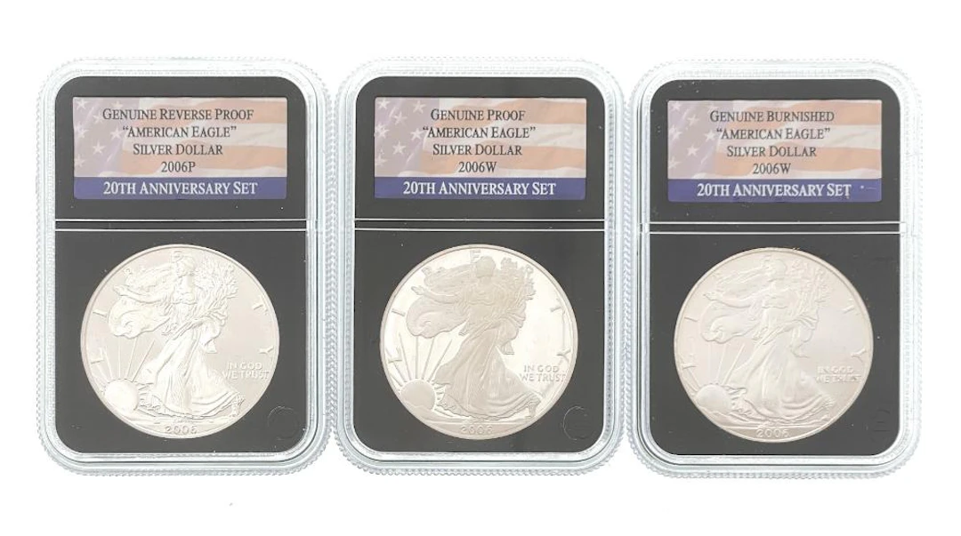 LOT OF 3 2006-P-W PROOF AMERICAN SILVER EAGLES 20TH ANNIVERSARY SET