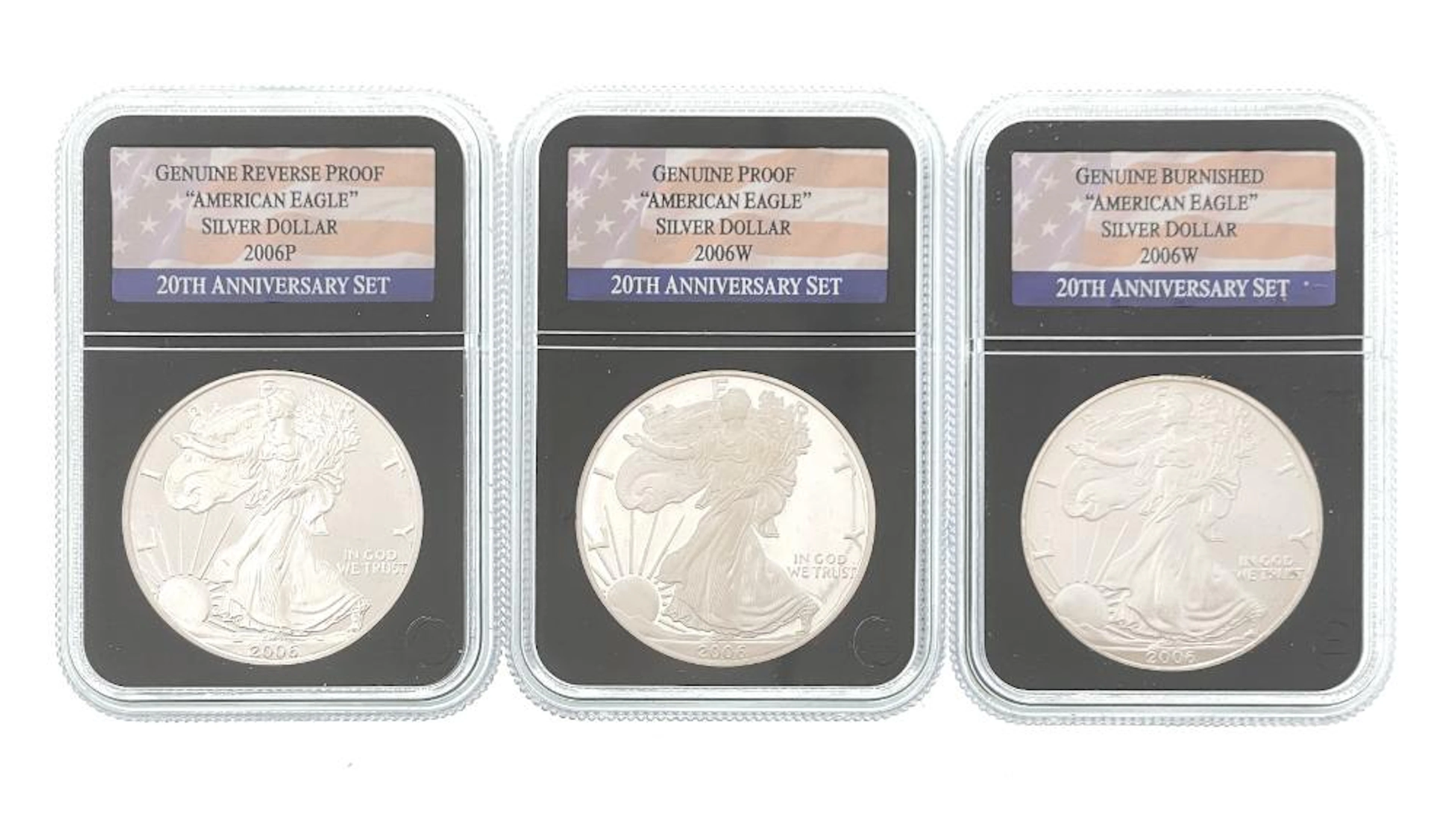 LOT OF 3 2006-P-W PROOF AMERICAN SILVER EAGLES 20TH ANNIVERSARY SET