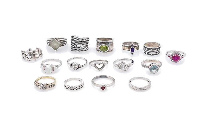 LOT OF 16 STERLING SILVER GEMSTONE RINGS