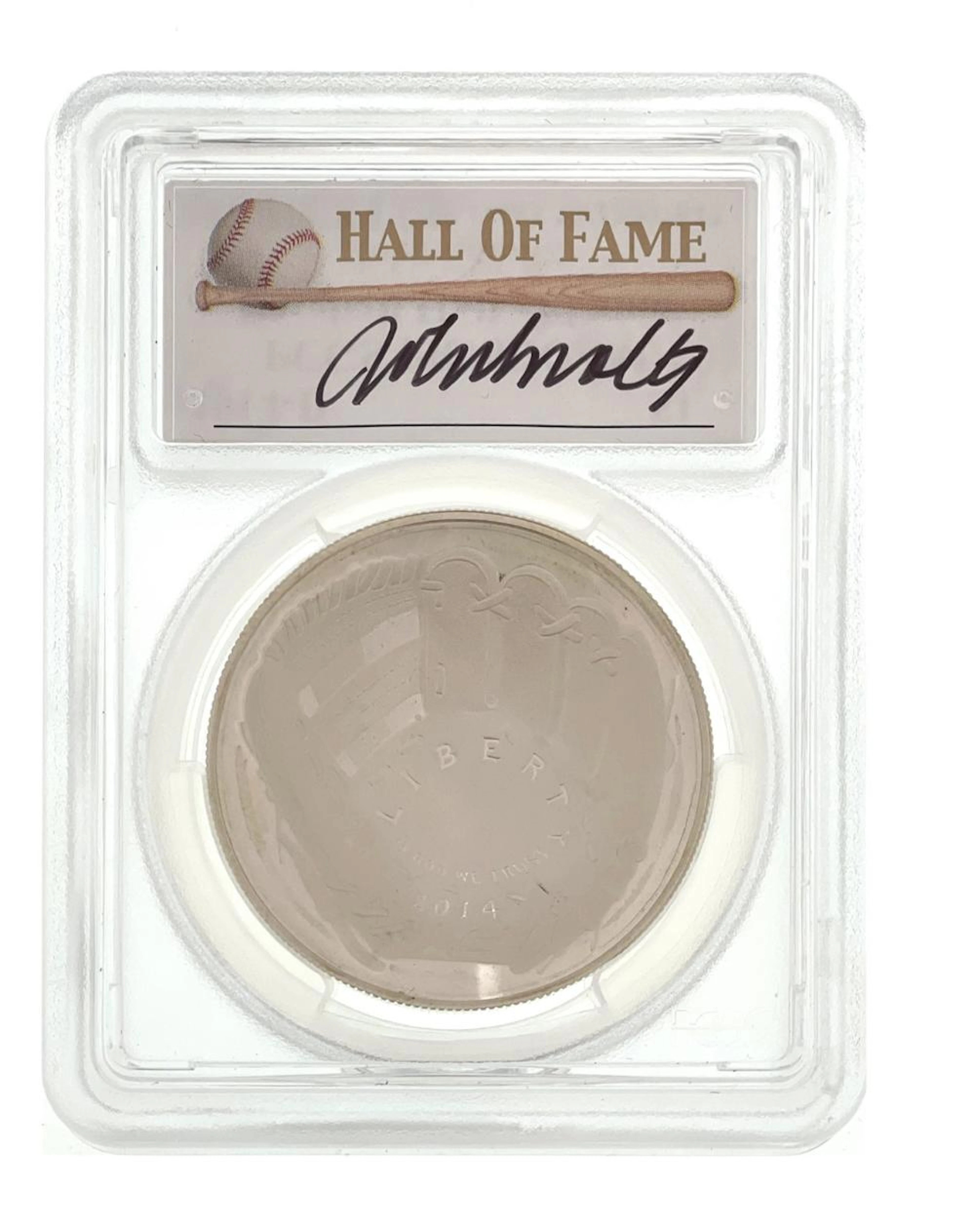 2014-P BASEBALL HALL OF FAME 'JOHN SMOLTZ' AUTOGRAPHED SILVER DOLLAR