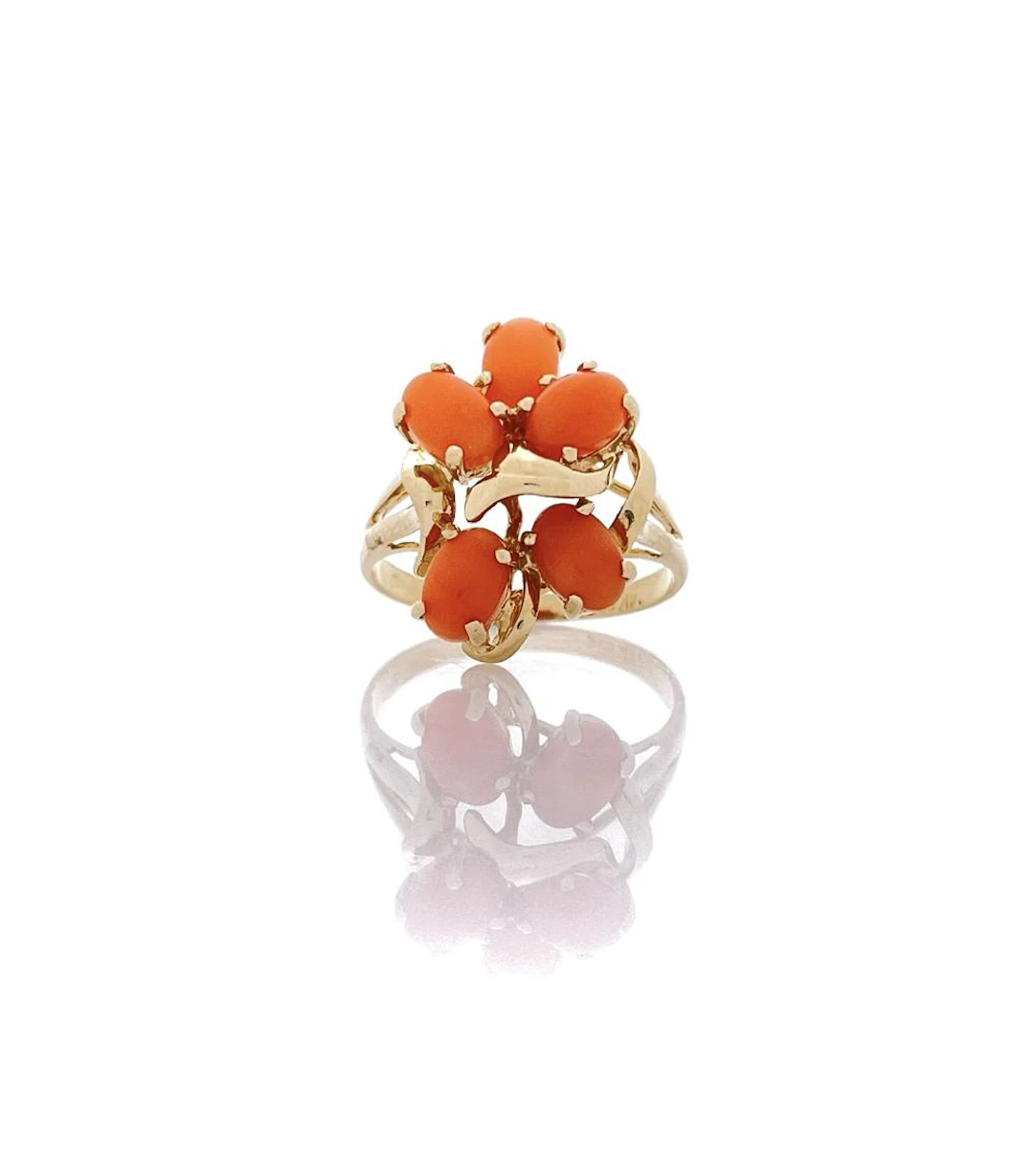 14K YELLOW GOLD 1.20CTTW PINK CORAL RING