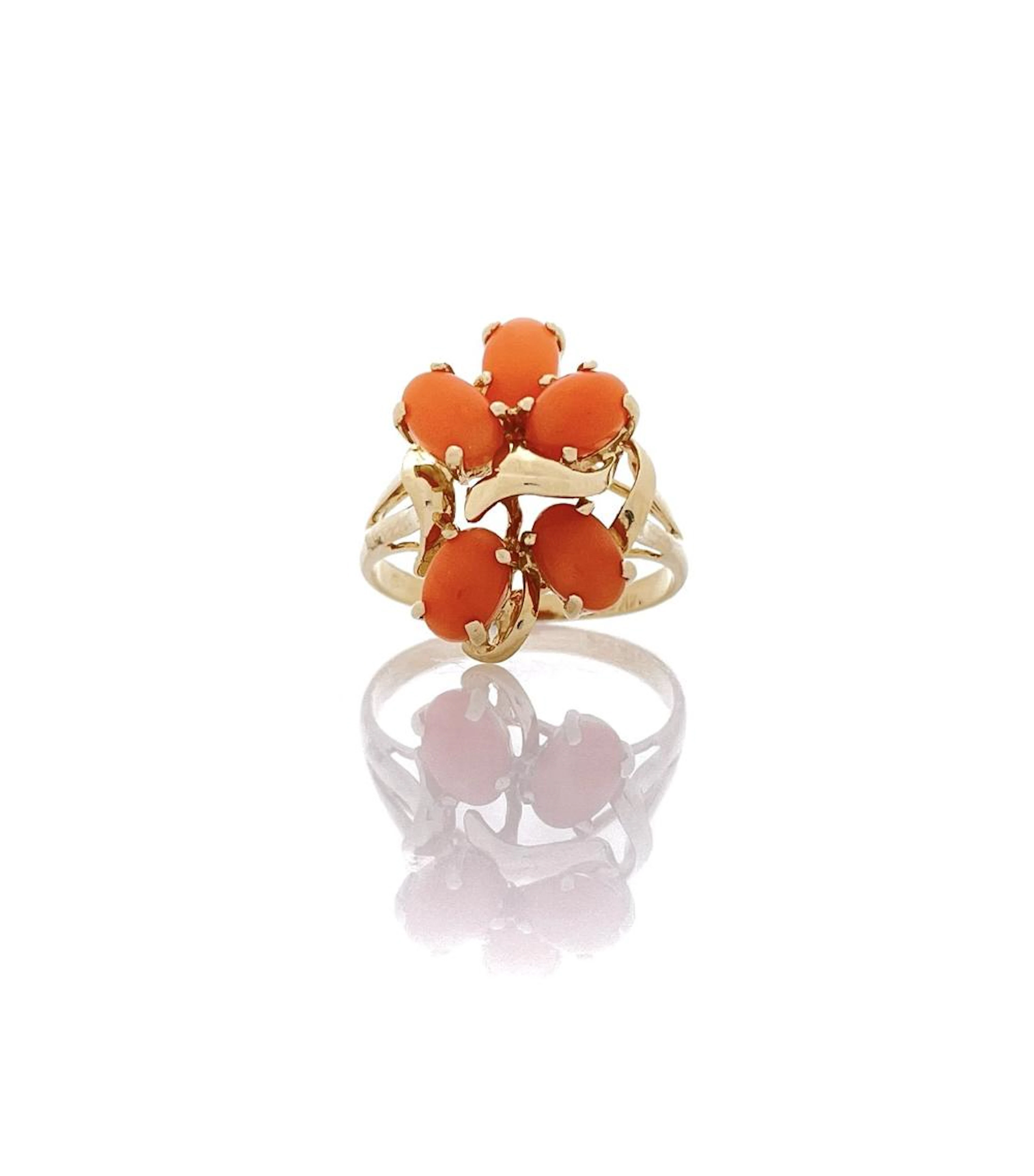 14K YELLOW GOLD 1.20CTTW PINK CORAL RING