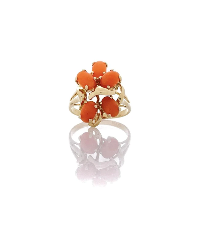 14K YELLOW GOLD 1.20CTTW PINK CORAL RING