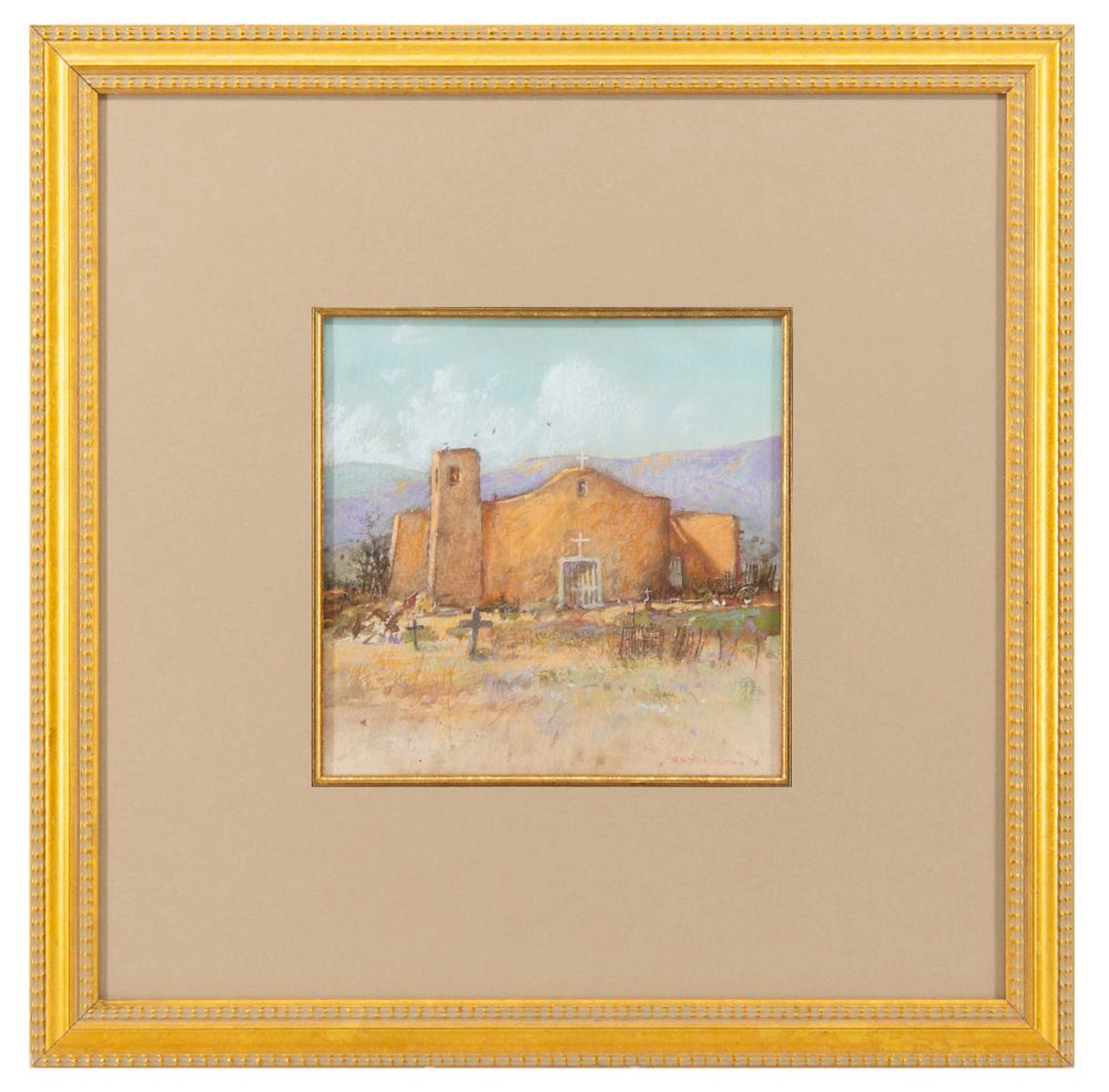 TOM PERKINSON "CHURCH AT GOLDEN, NEW MEXICO" PASTEL ON PAPER