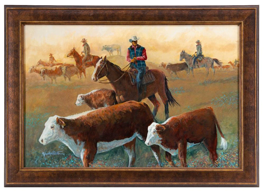 HANK RICHTER "RIDING THROUGH" OIL ON CANVAS