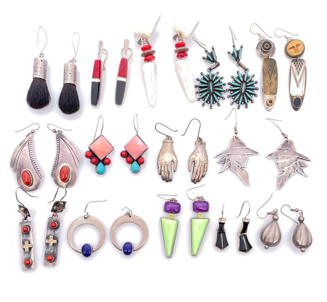 14 PAIRS OF ASSORTED NATIVE AMERICAN & SOUTHWESTERN STERLING SILVER