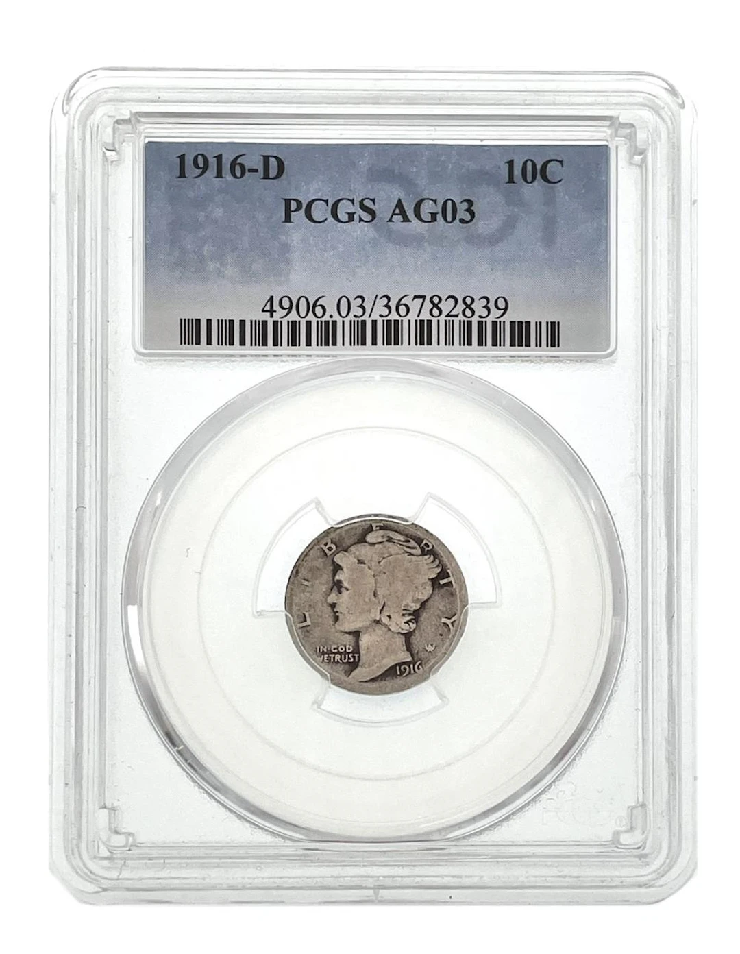 1916-D MERCURY SILVER DIME PCGS AG03