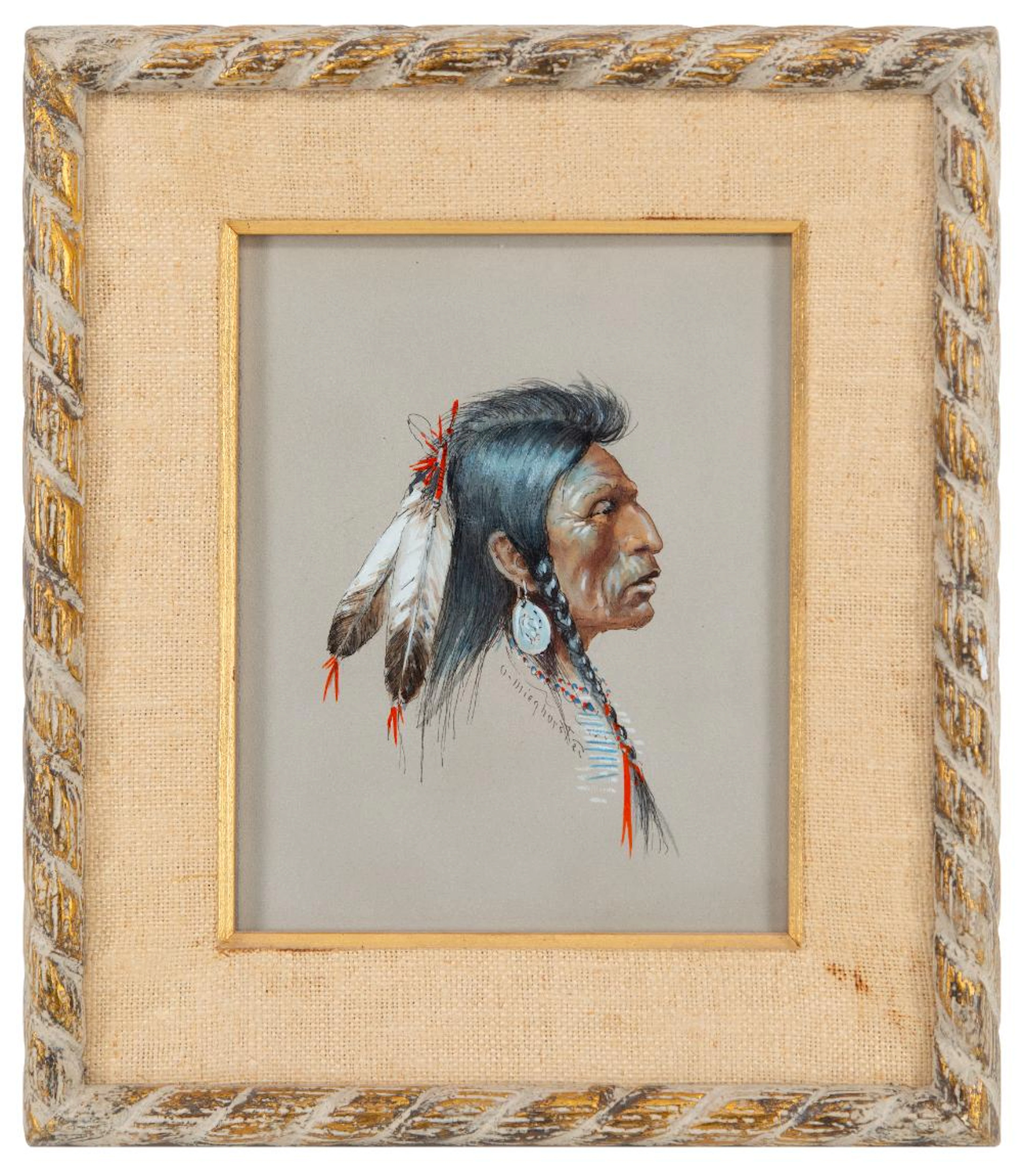 OLAF WIEGHORST "BLACKFOOT WARRIOR" WATERCOLOR & INK ON PAPER
