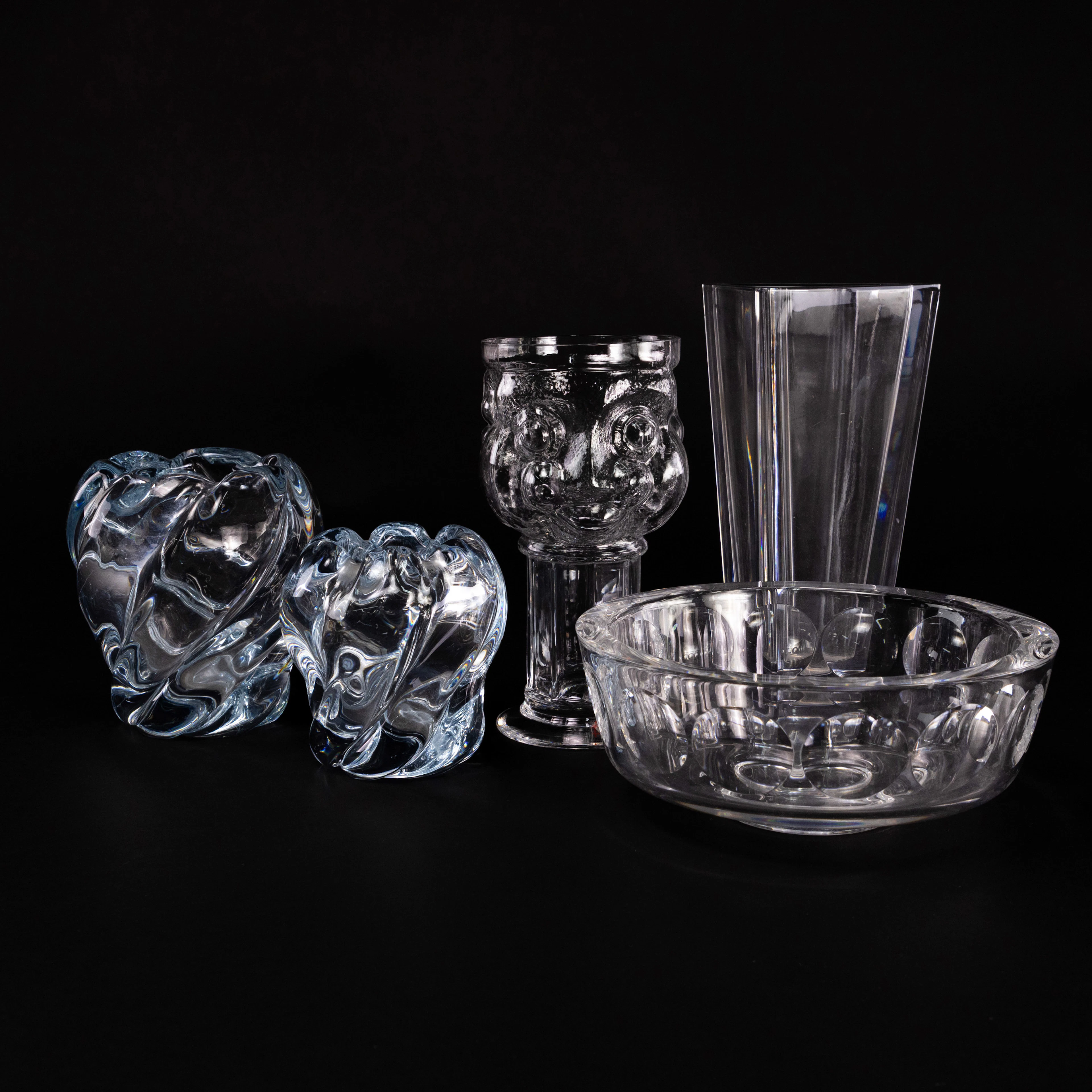 Vaser, skålar, 5 st, Orrefors, Skruf, högsta 22 cm