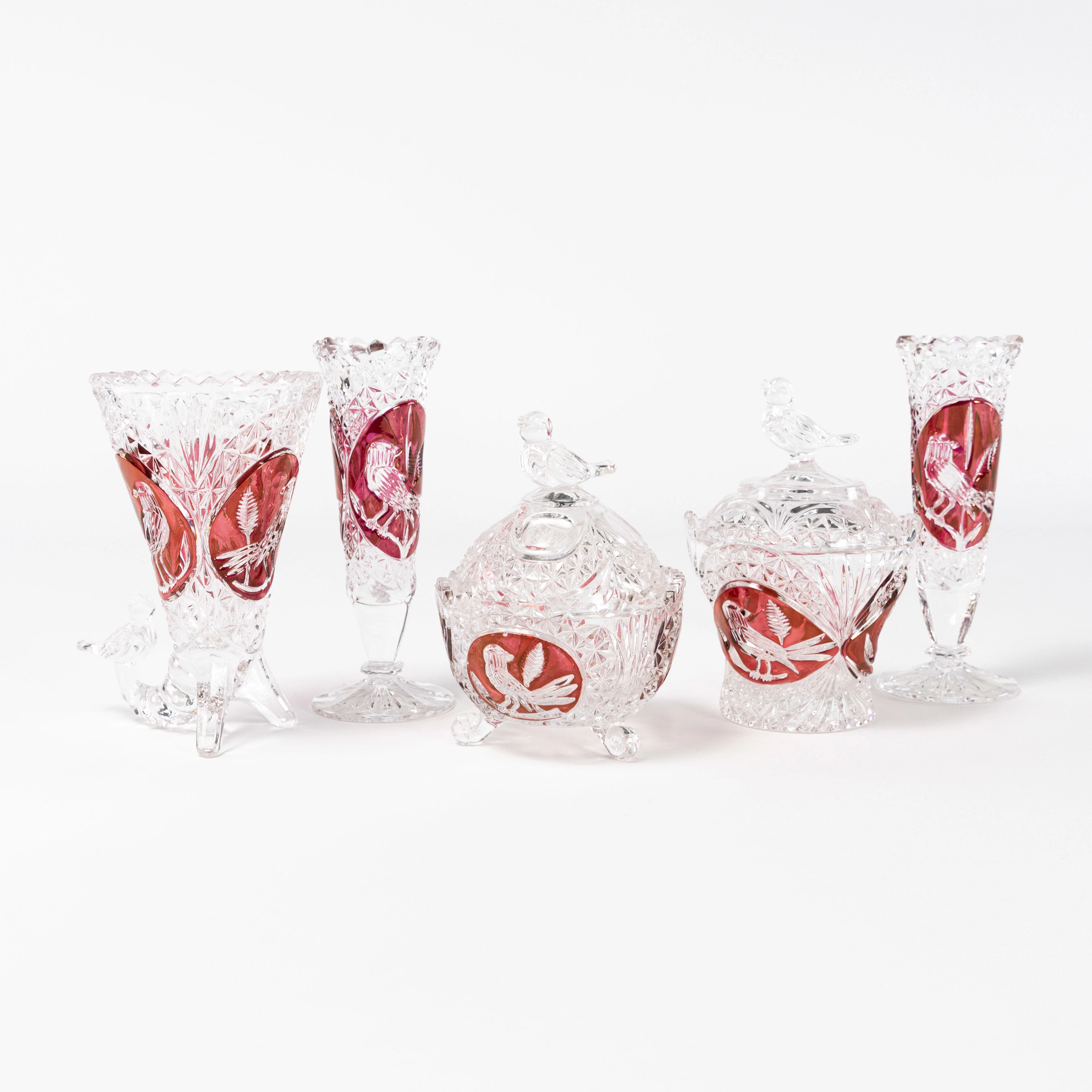 Mindre vaser, bonbonjärer, 5 delar, Hofbauer, Tyskland, höjd 16,5 cm