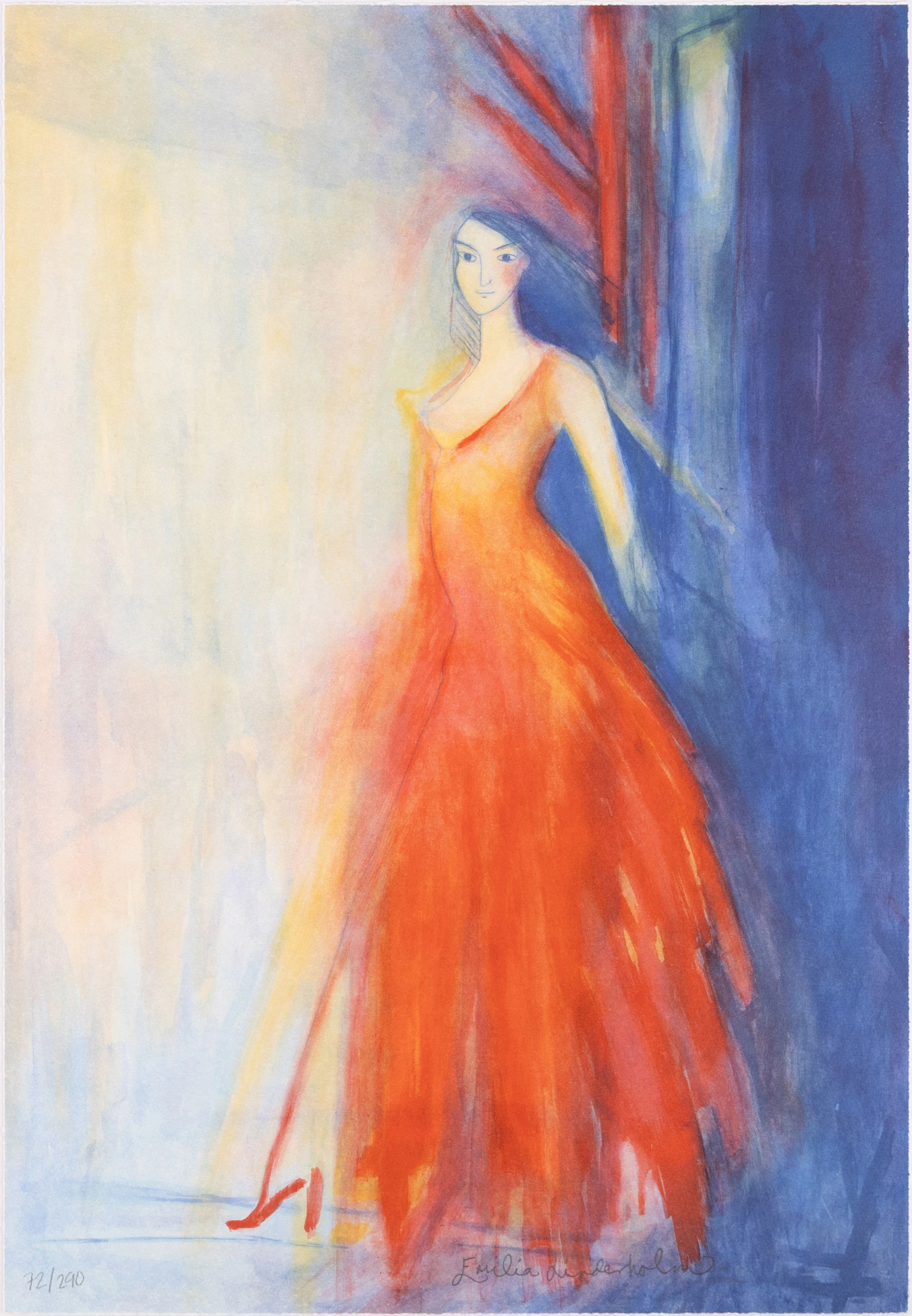 Emilia Linderholm, litografi, 68/290, signerad, 41x59 cm