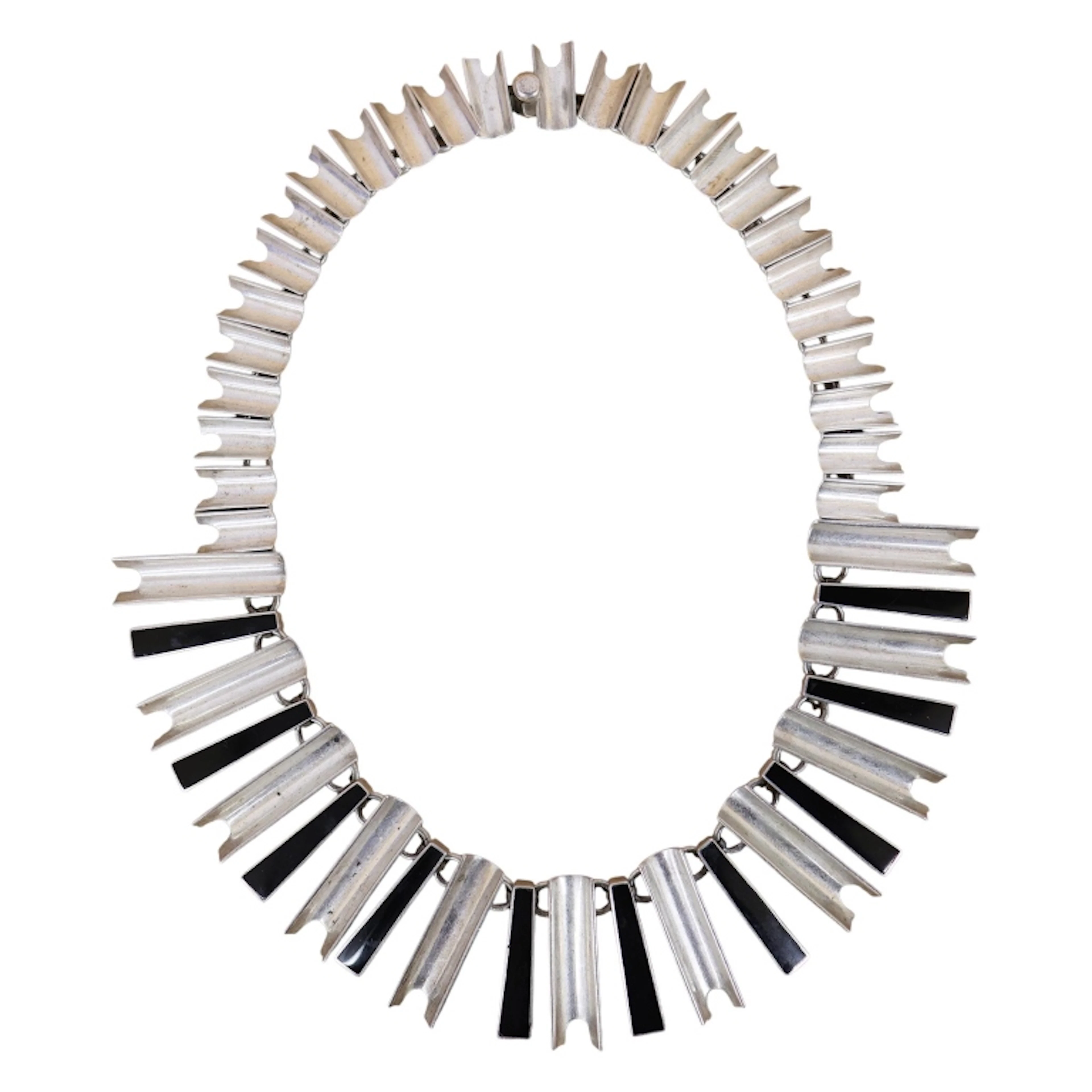 Signed TM-153 Taxco Mexico Sterling Onyx Choker