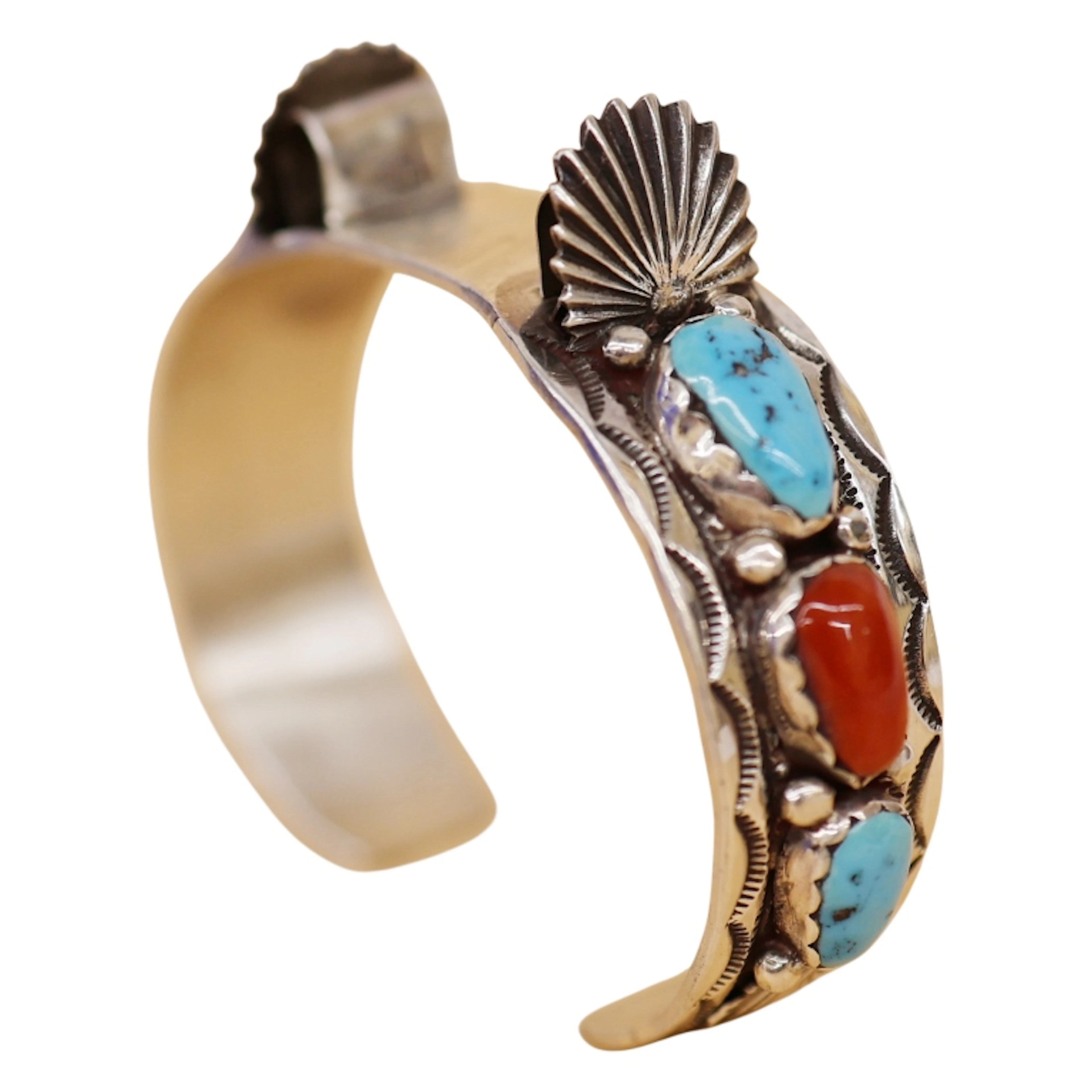 Simplicio Sterling Turquoise Coral Watch Cuff
