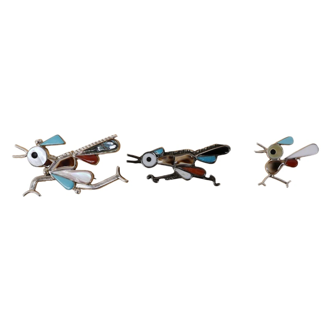 Zuni Inlaid Roadrunner Pin Pendant Lot