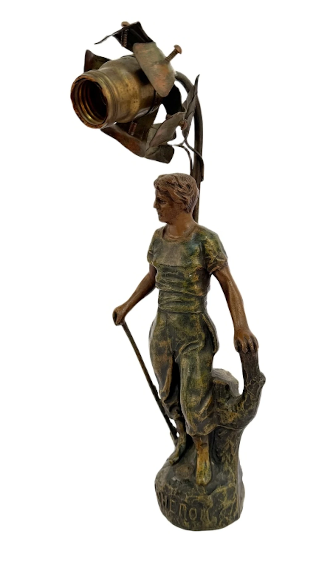 Art Nouveau 'Bucheron' French Bronzed Figural Lamp
