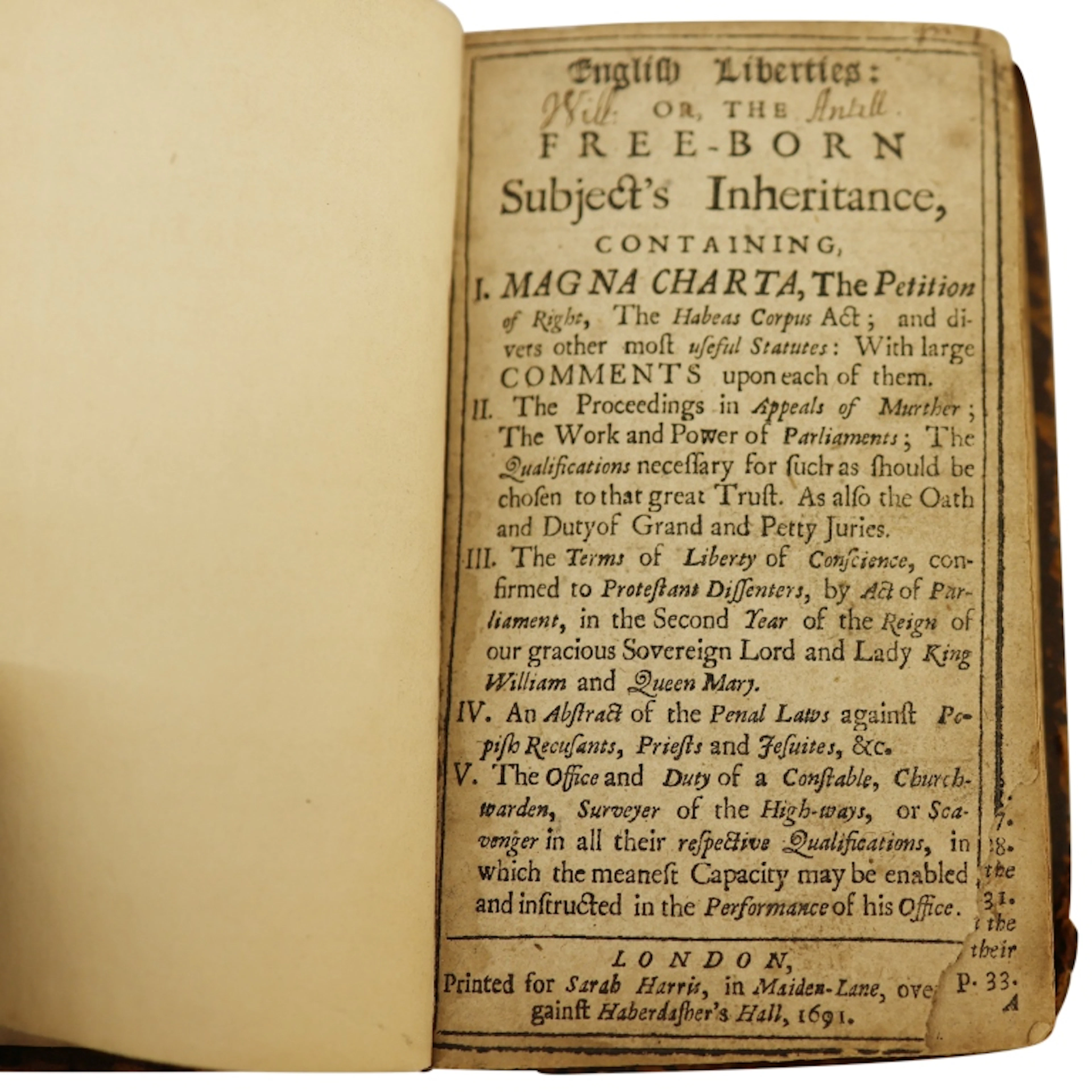 1691 Henry Care Early Constitutional Law Book