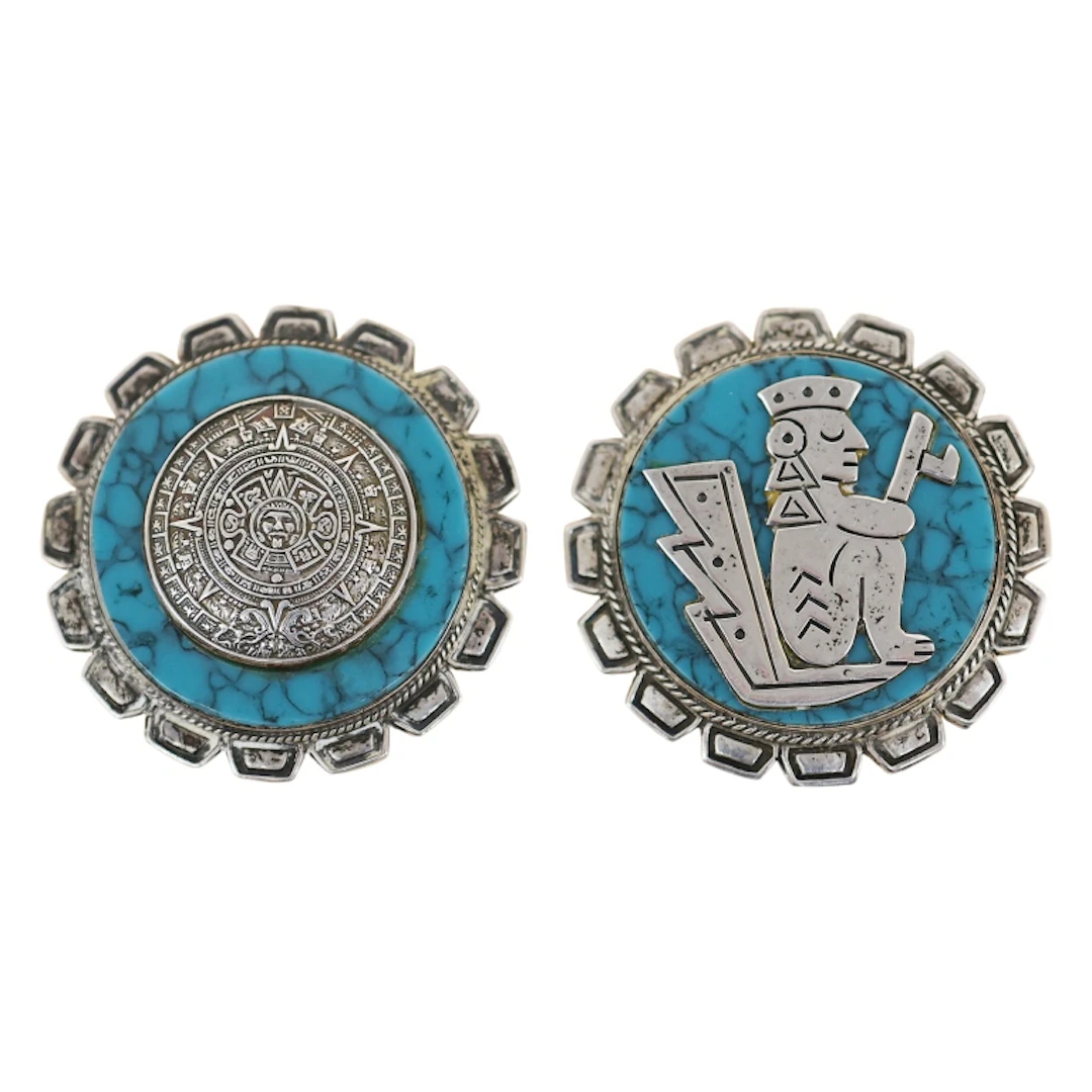 JPM Mexico Sterling Turquoise Brooch Pendant Pair