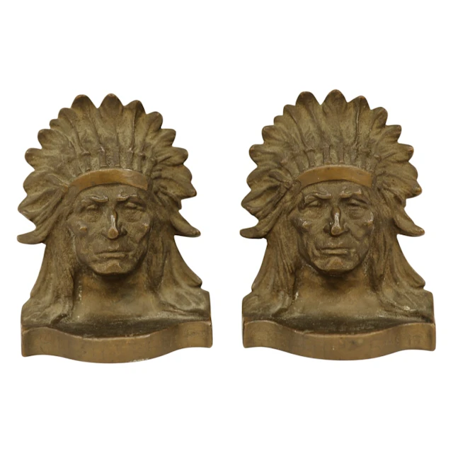 Pair Sitting Bull Native American Bronze Bookends