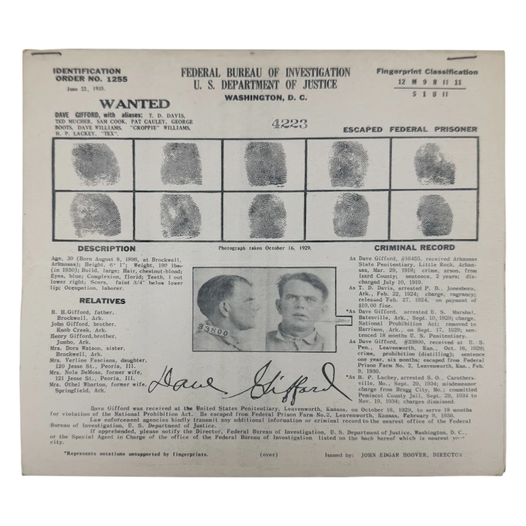 Prohibition Era Prison Escapee FBI Wanted Poster