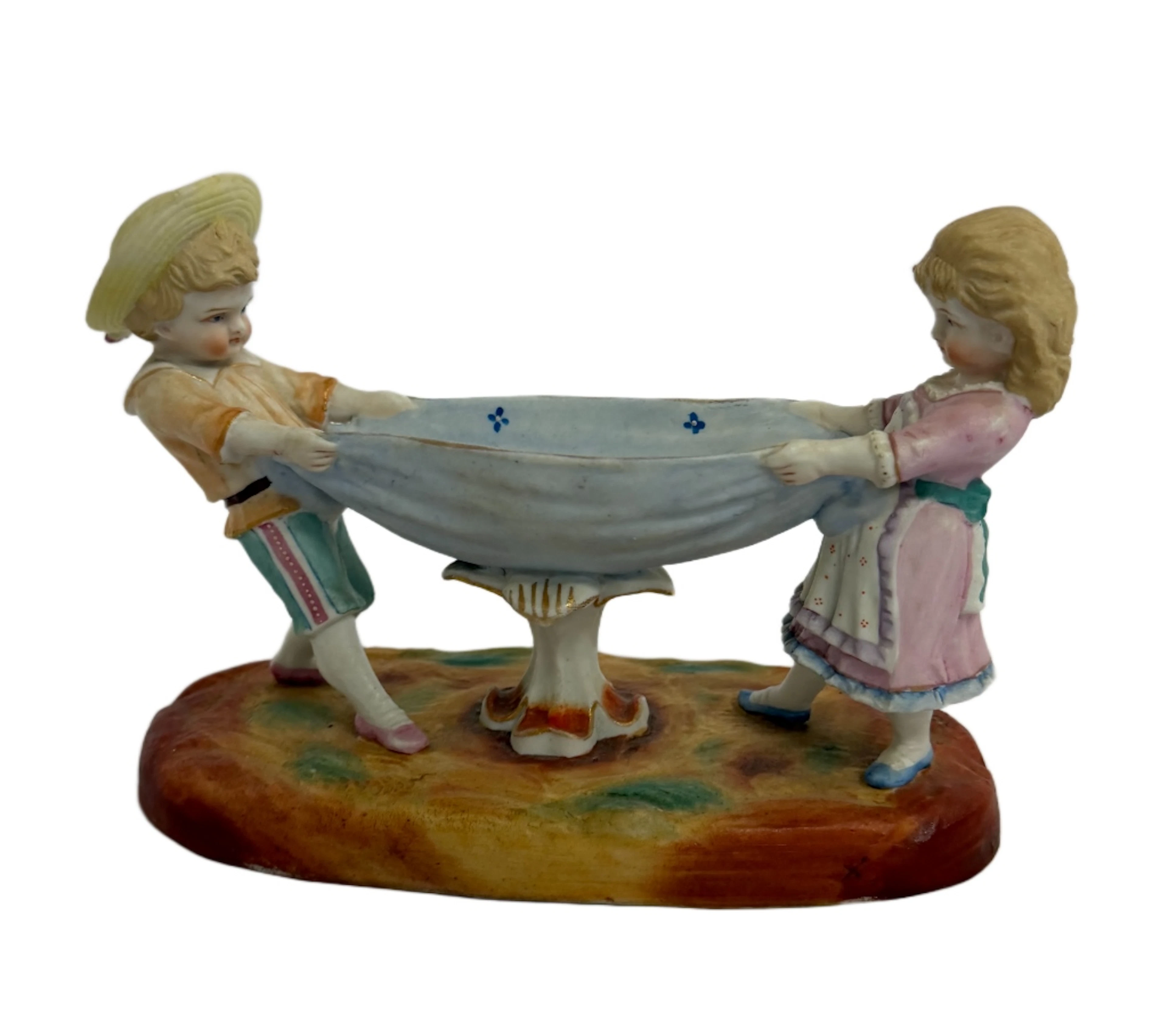 Antique German Bisque Porcelain Figural Bowl