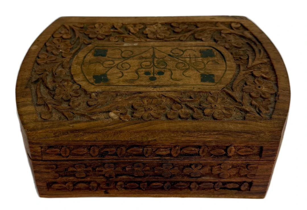 Indian Hand-Carved Teak Wood Jewelry Box