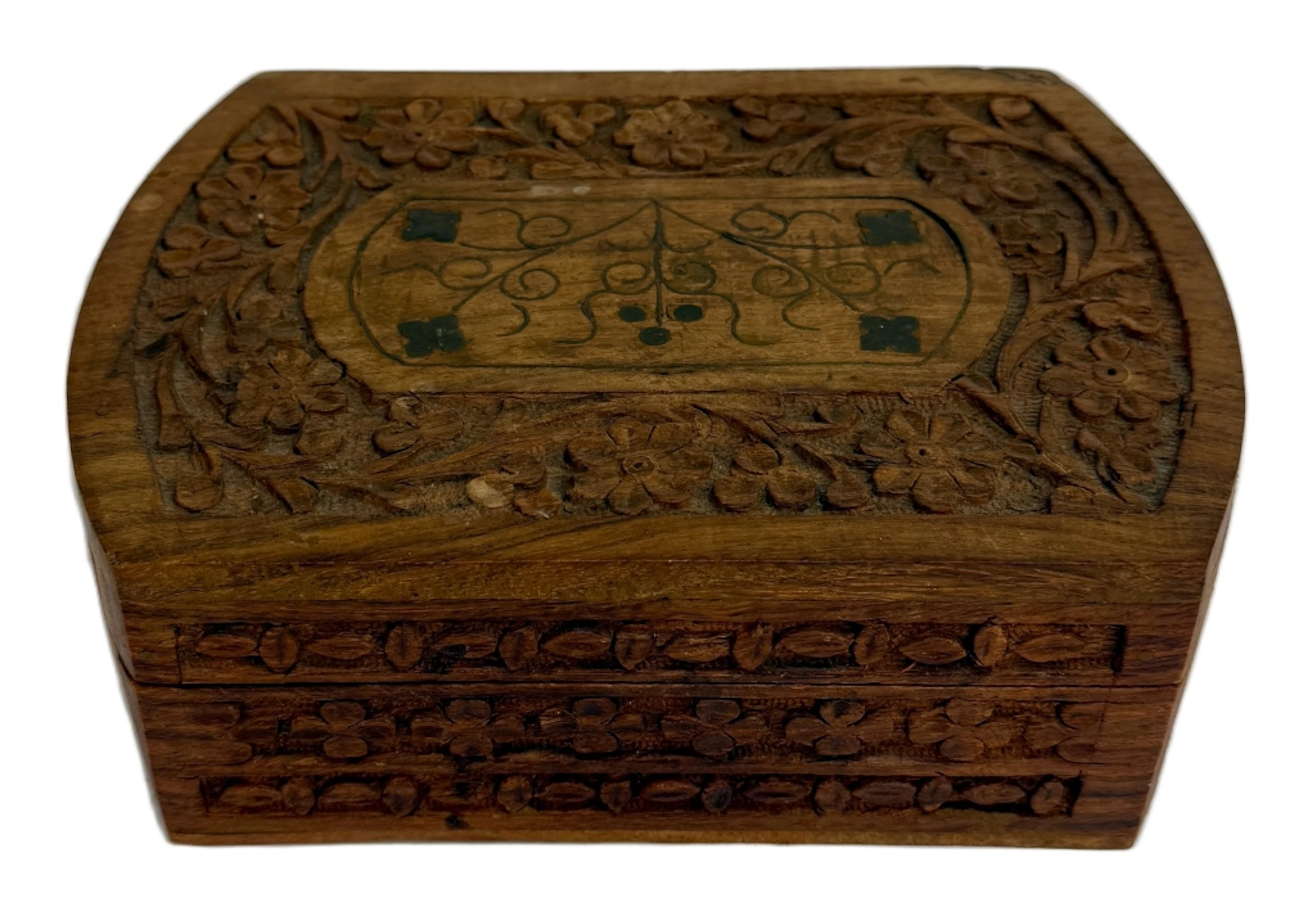 Indian Hand-Carved Teak Wood Jewelry Box