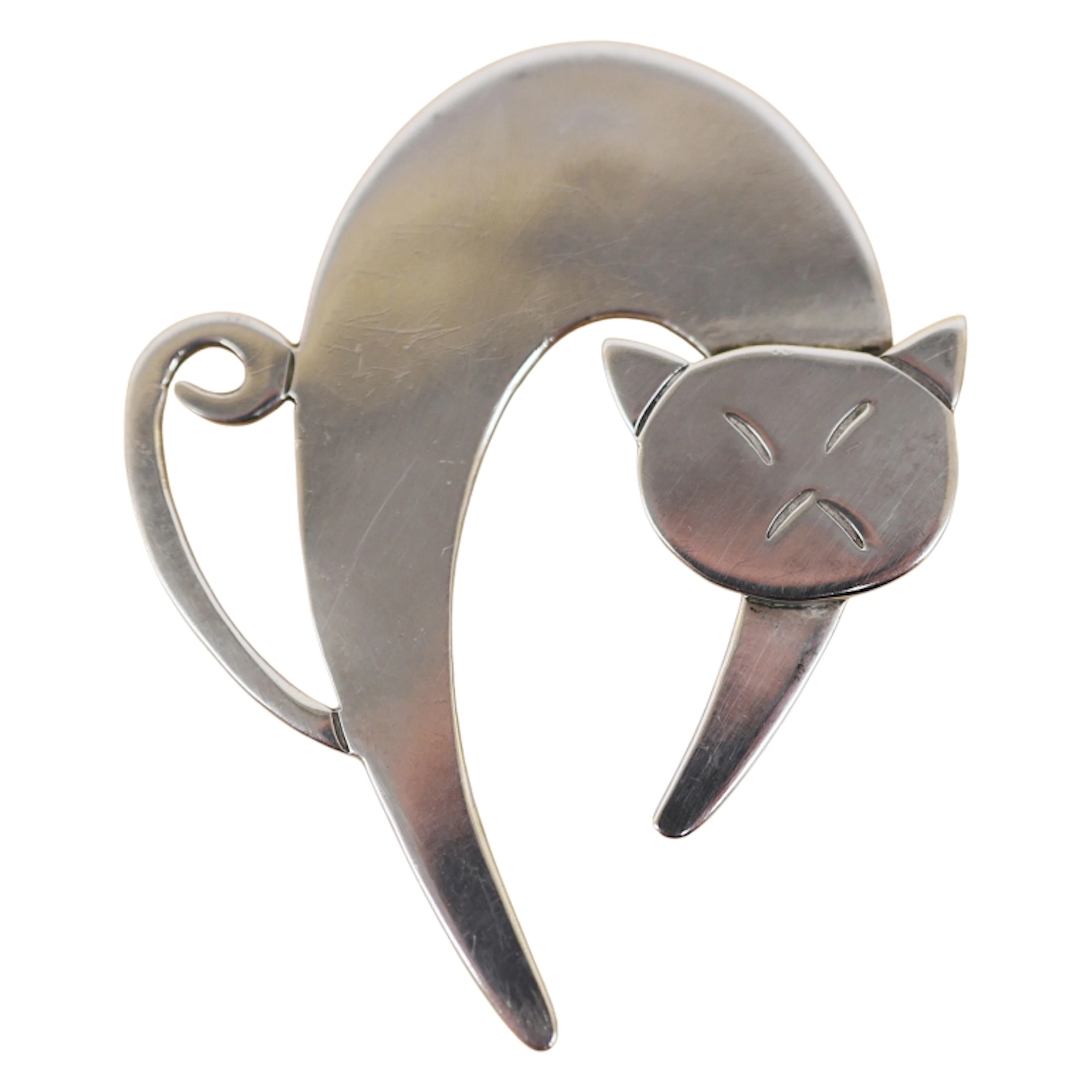 Signed Taxco Mano Sterling Figural Cat Brooch