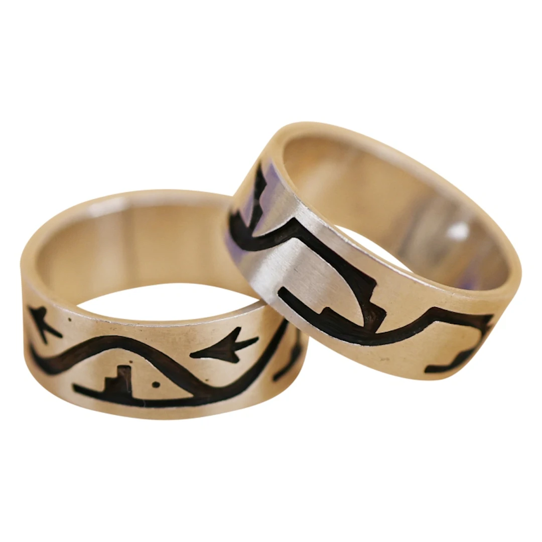 Gene Pooyouma Hopi Sterling Overlay Rings