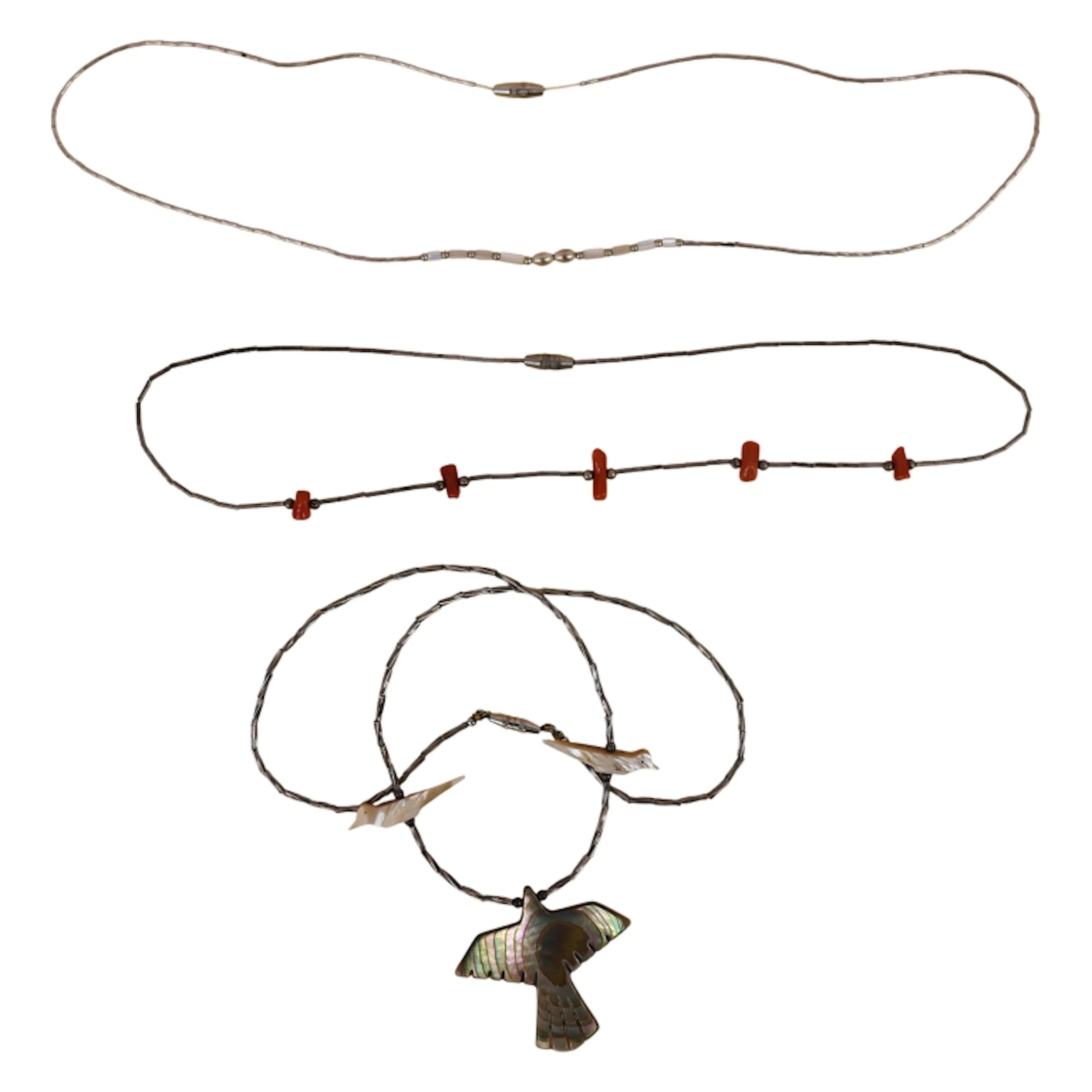 Native American Fetish, Coral, MOP Necklace Lot