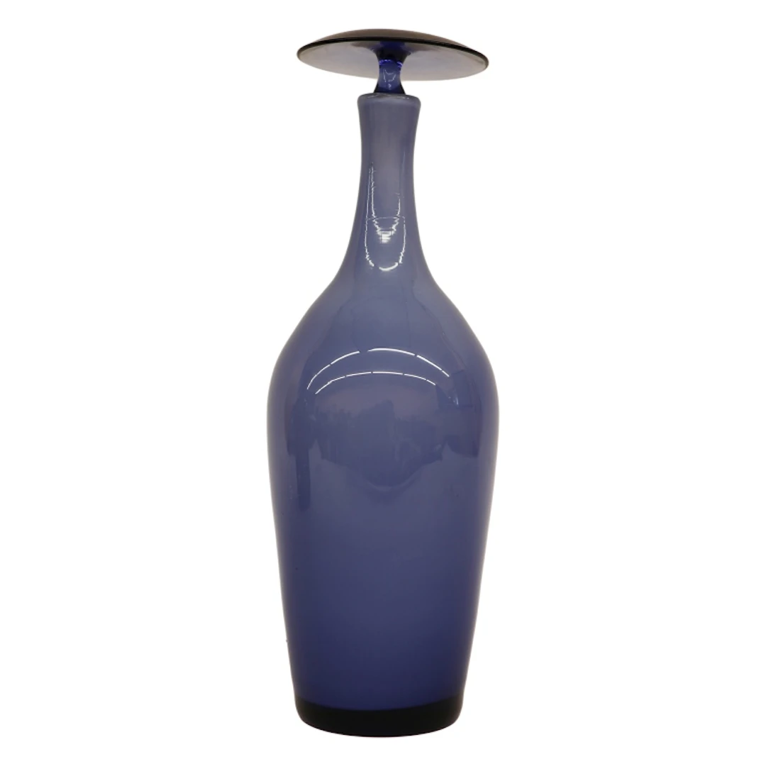 Blue Art Glass Decanter Bottle with Disc Stopper
