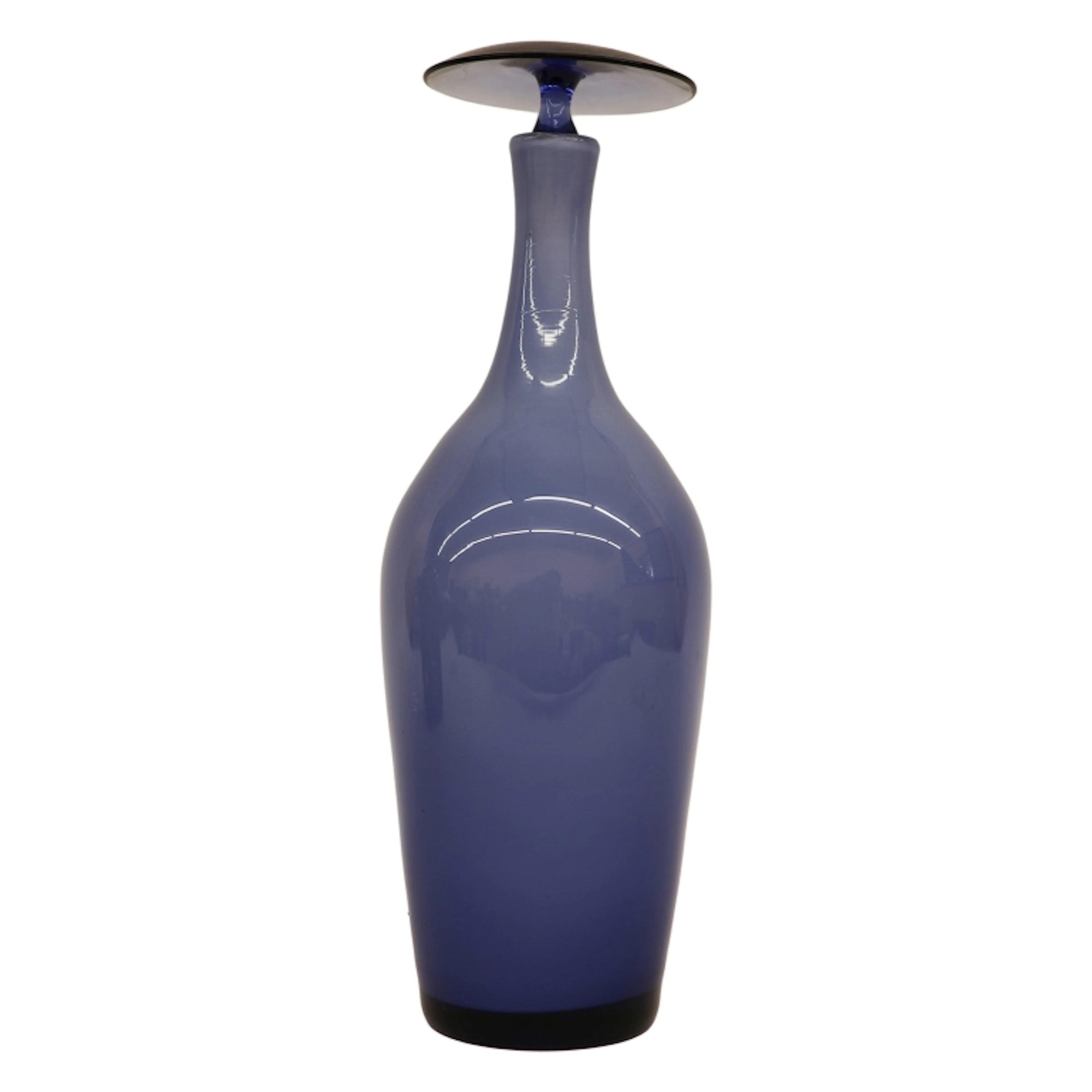Blue Art Glass Decanter Bottle with Disc Stopper