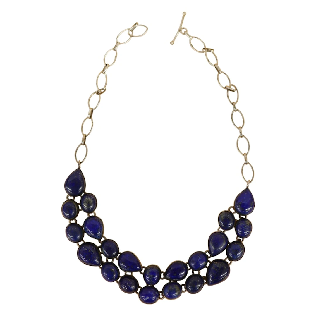 Sterling Silver Lapis Lazuli Choker Bib Necklace