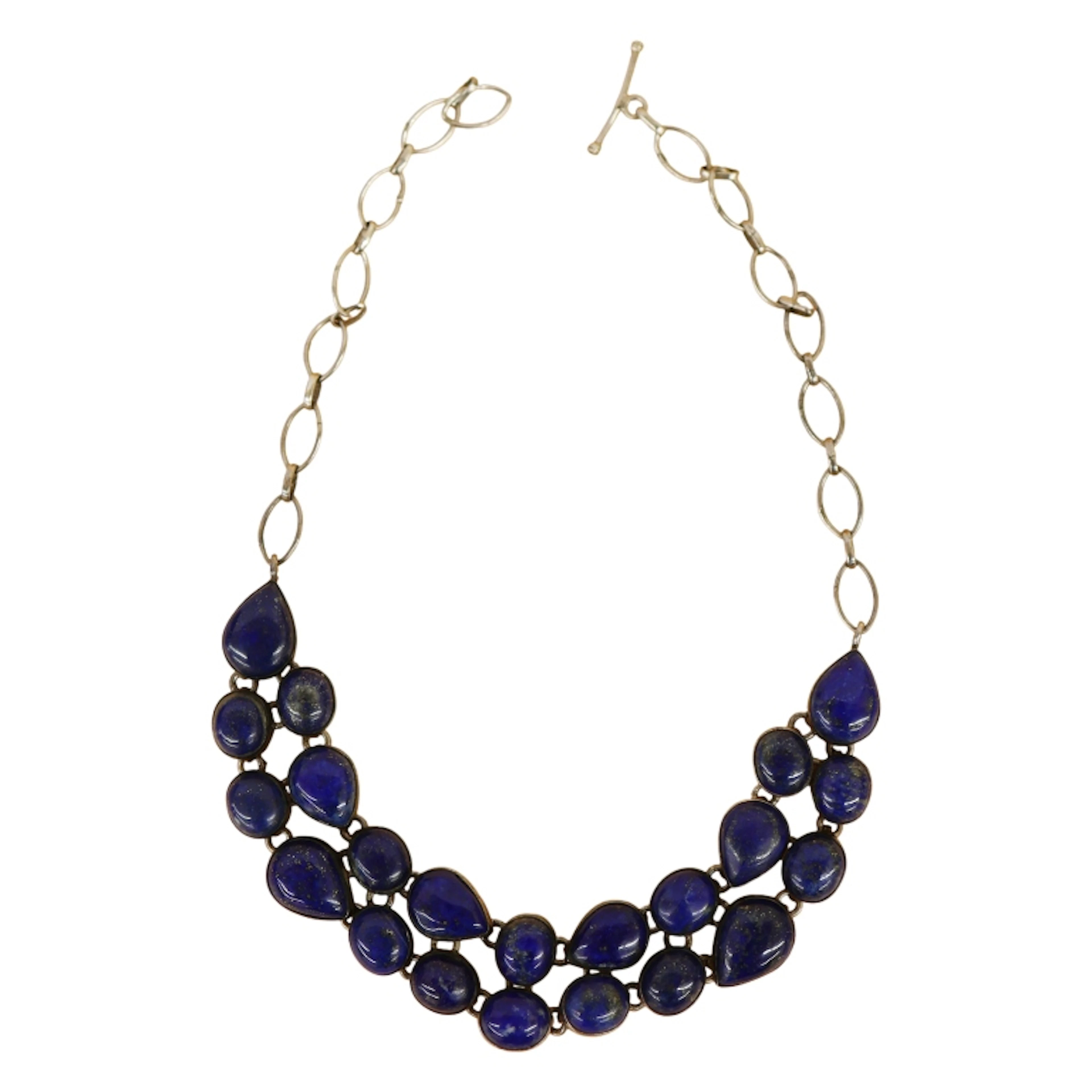 Sterling Silver Lapis Lazuli Choker Bib Necklace