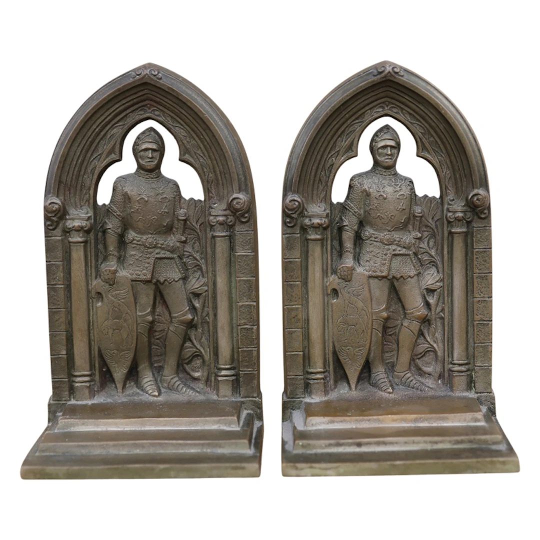 1931 Gorham Co. Bronze Gothic Knight Bookends