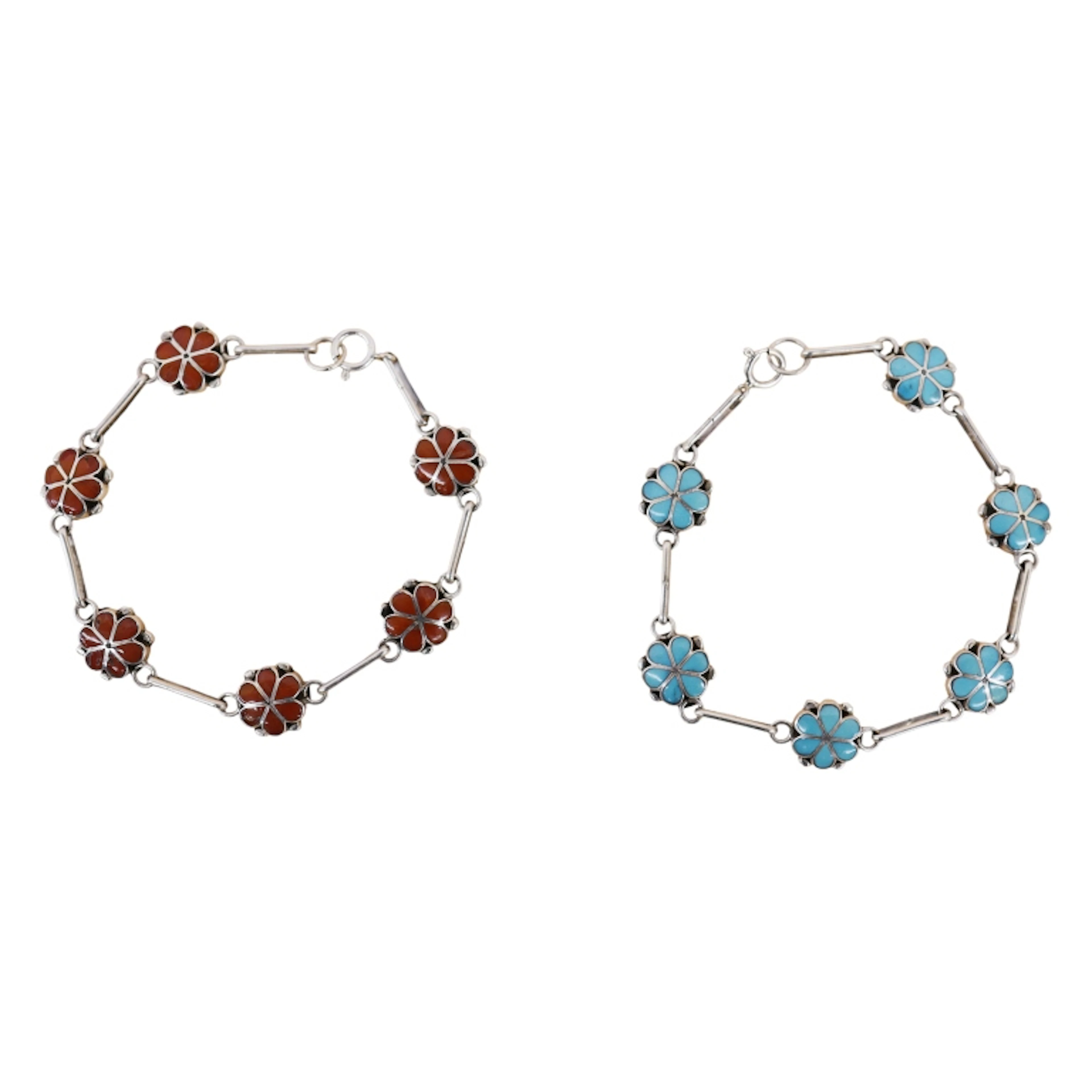 Zuni Sterling Turquoise Coral Inlay Bracelet Lot