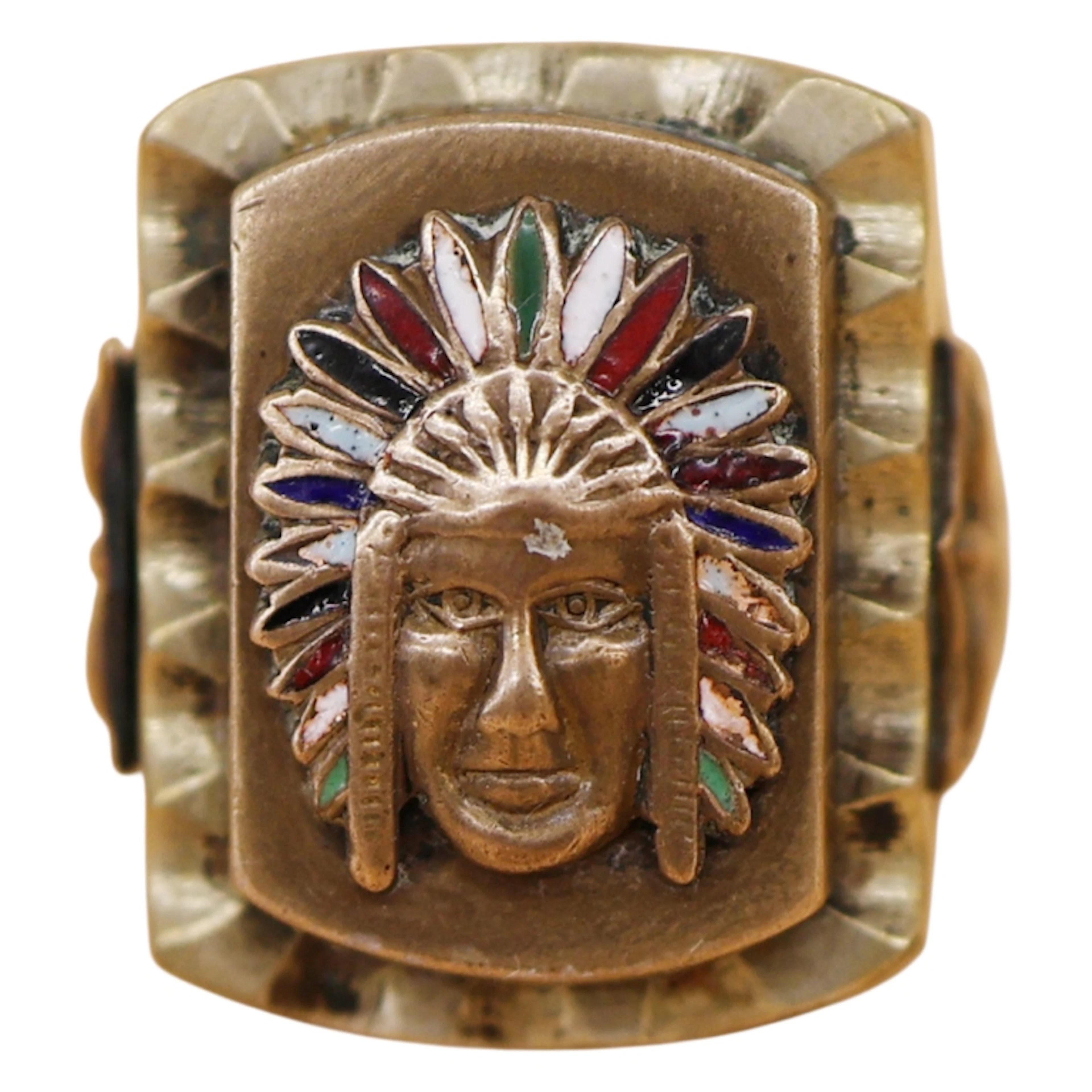 Mid Century Mexican Biker Indian Chief Ring 11 3/4