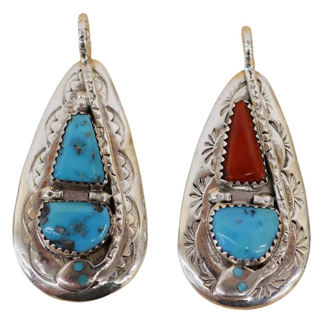 Effie C. Zuni Sterling Turquoise Snake Pendants