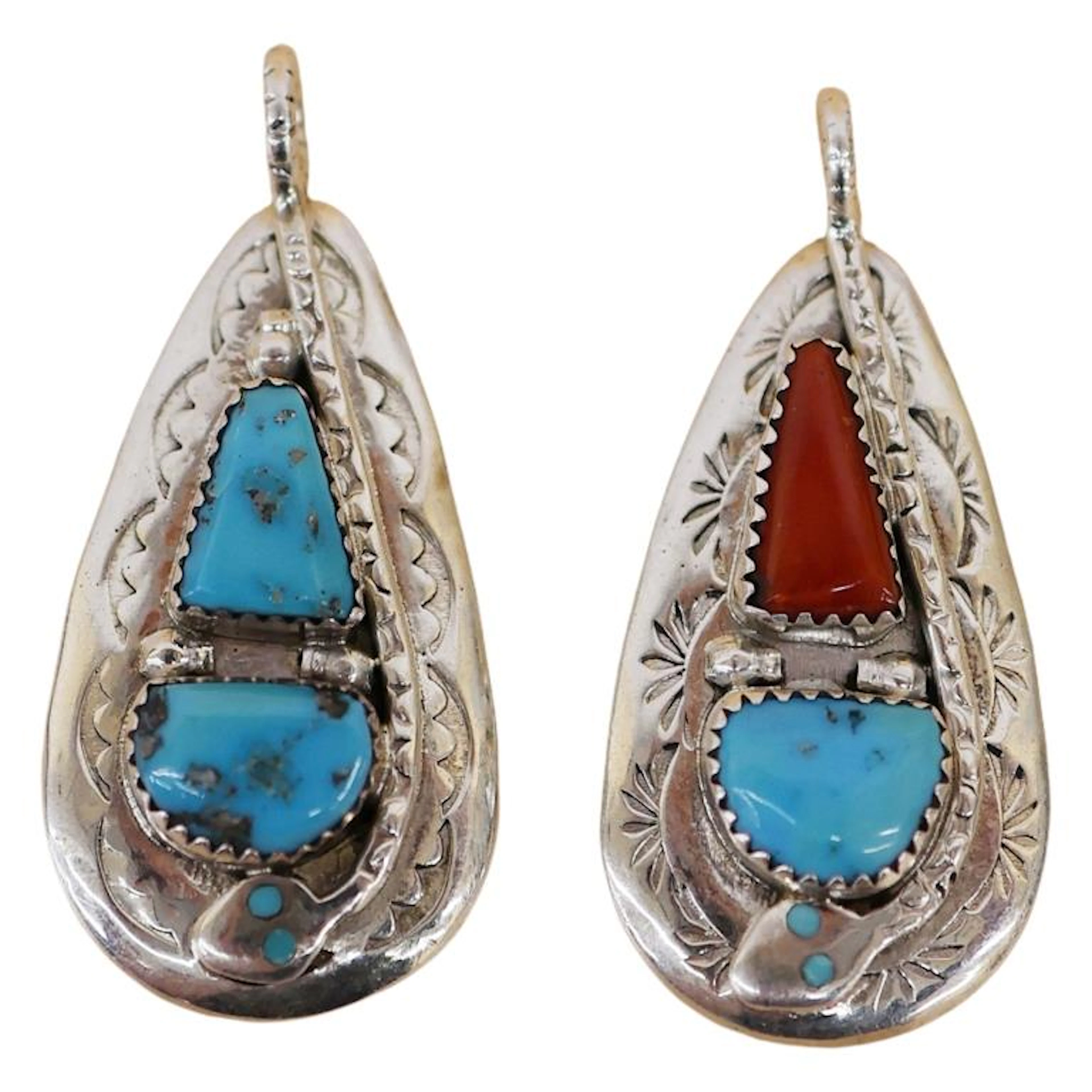 Effie C. Zuni Sterling Turquoise Snake Pendants
