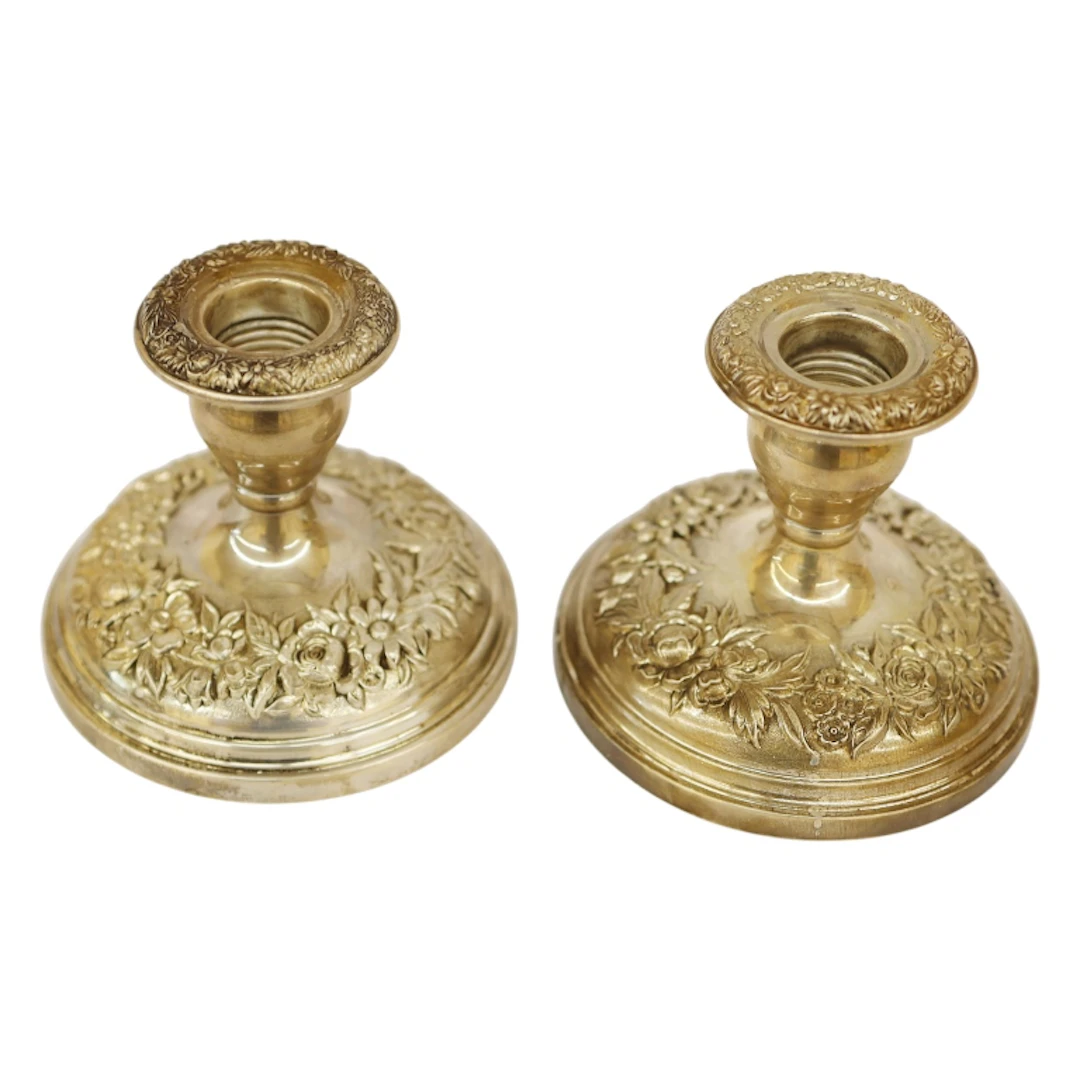 S. Kirk & Son Sterling Rose Repousse Candlesticks