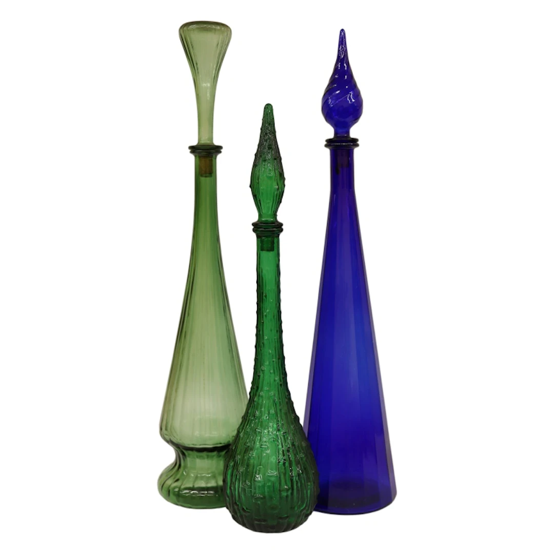 Mid-Century Modern Italian Empoli Glass Decanters