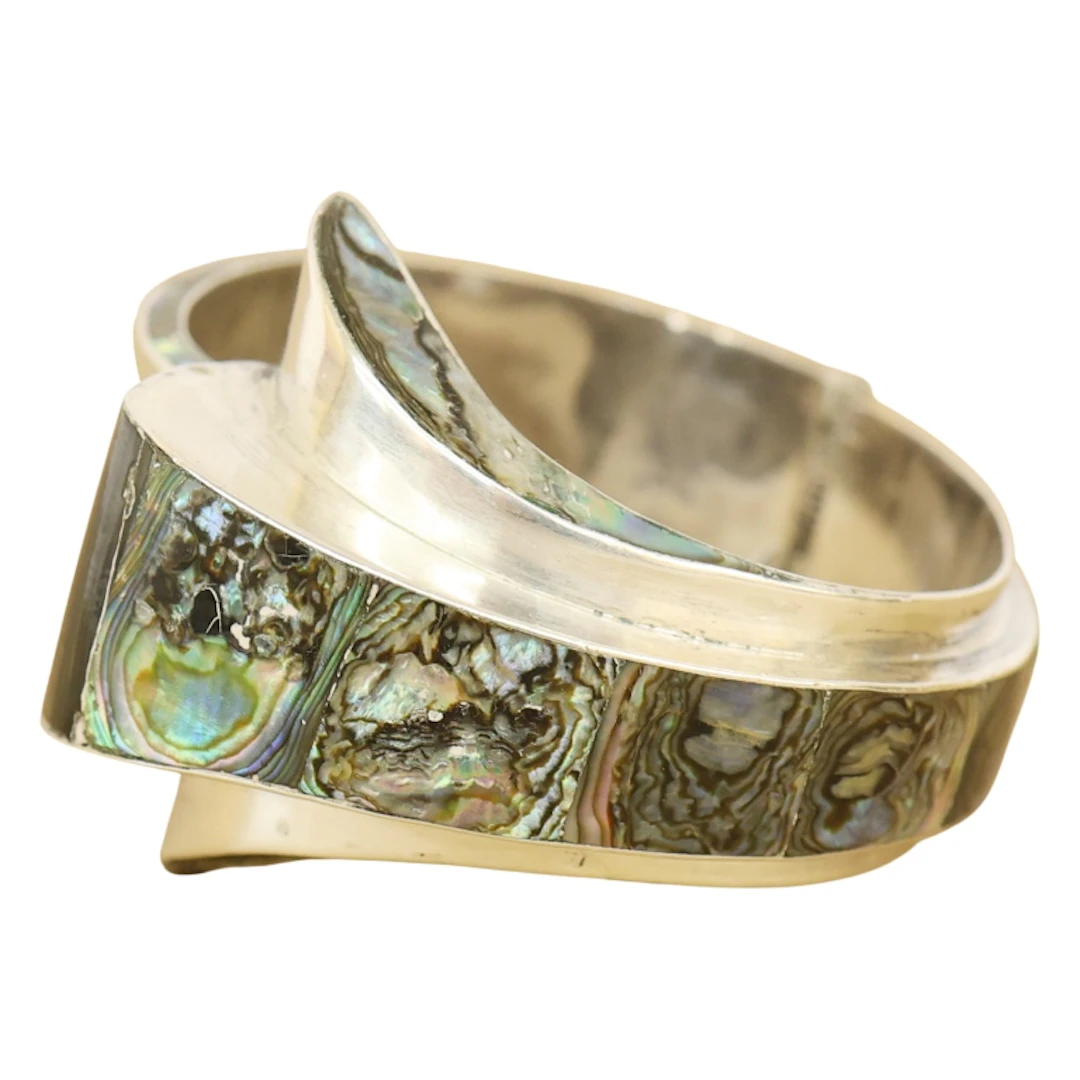 Signed EAC Sterling & Inlaid Abalone Cuff Bracelet