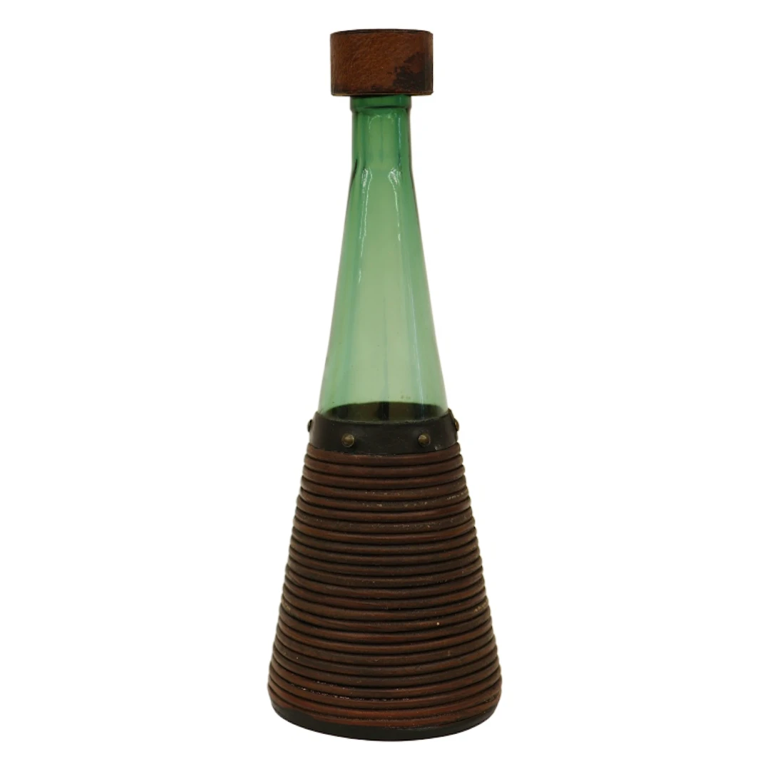 MCM Italian Green Glass Wrapped Leather Decanter