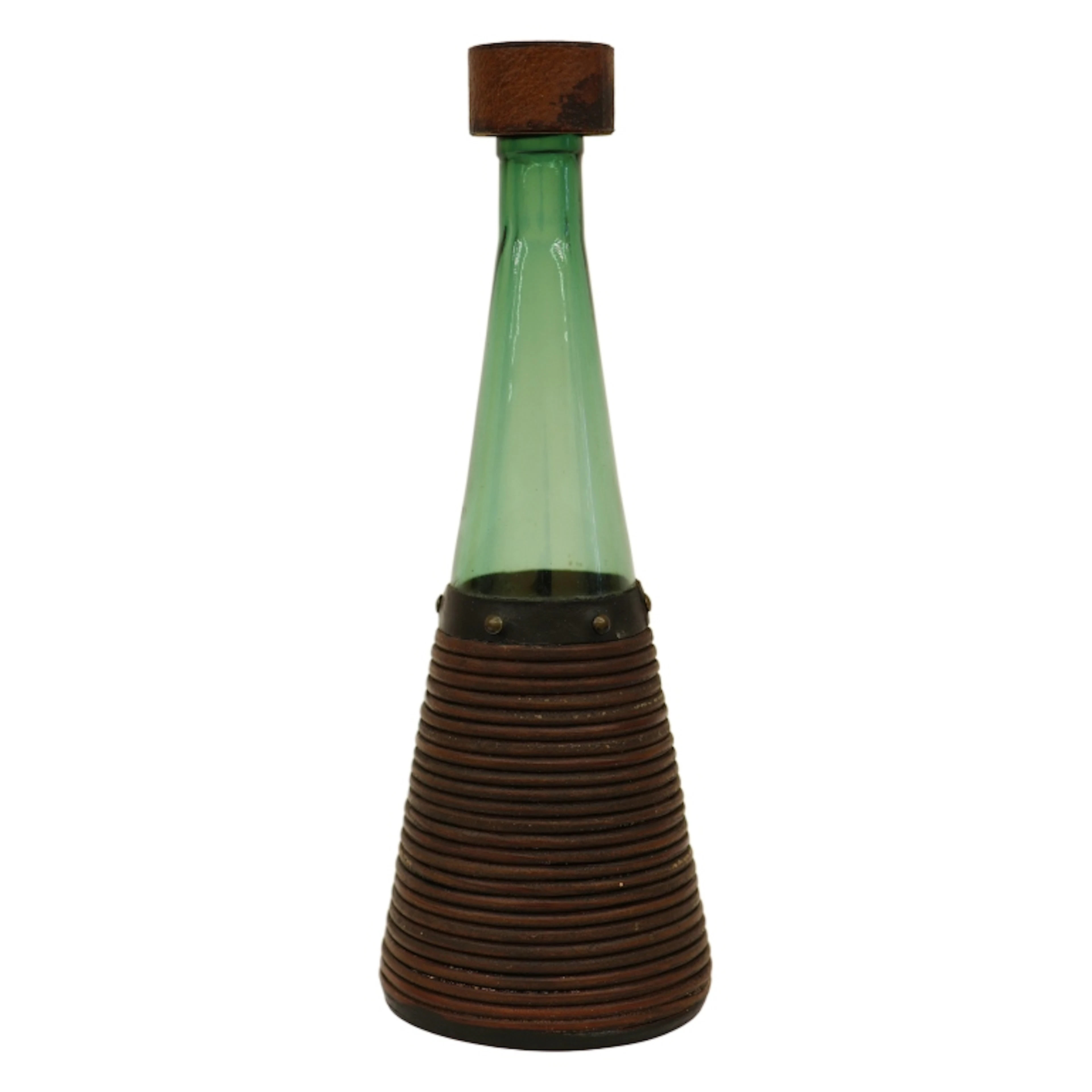 MCM Italian Green Glass Wrapped Leather Decanter